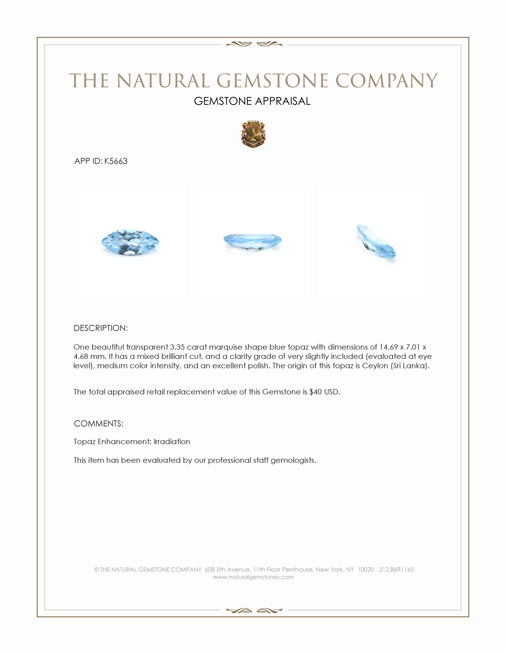 3.35 Ct. Topaz from Ceylon (Sri Lanka)