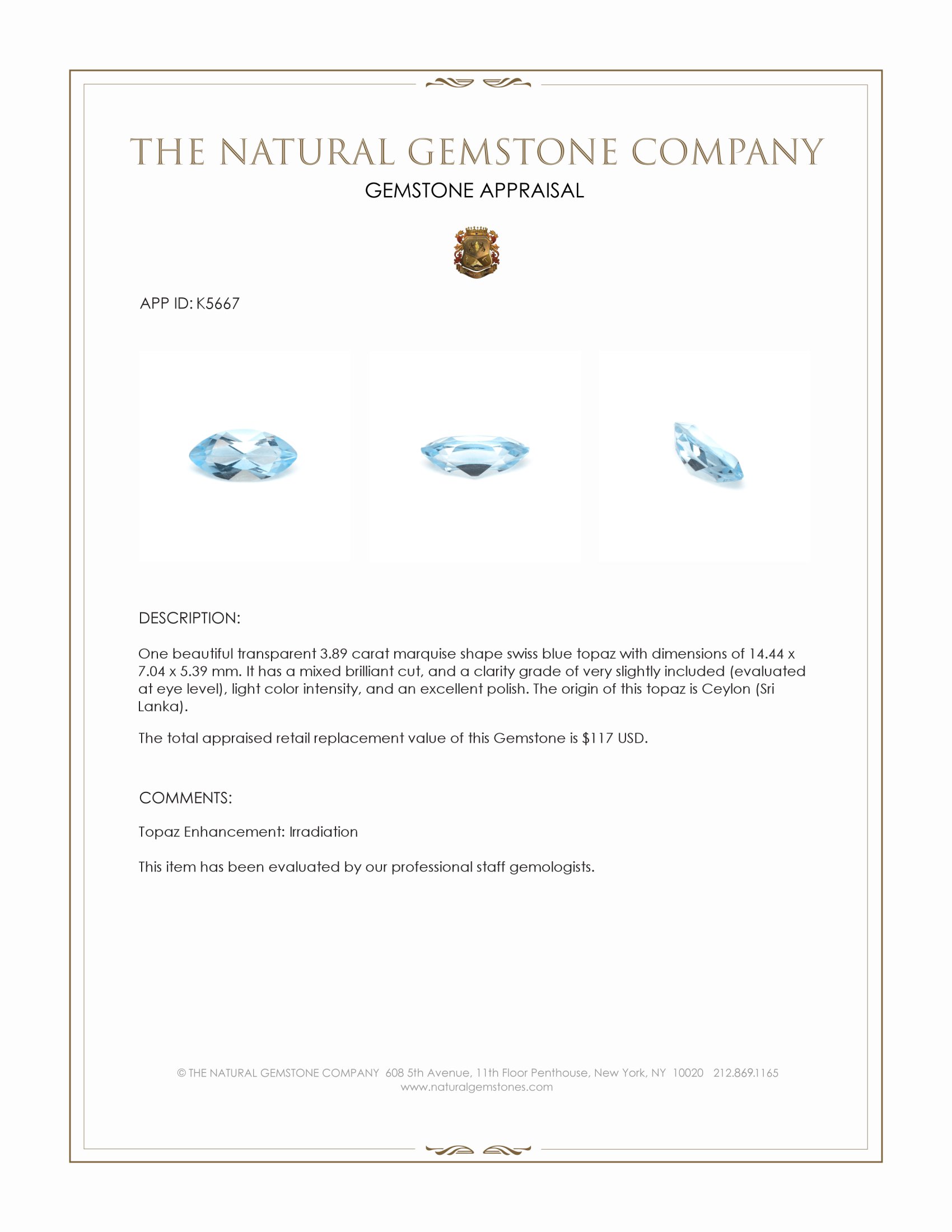 3.89 Ct. Topaz from Ceylon (Sri Lanka)