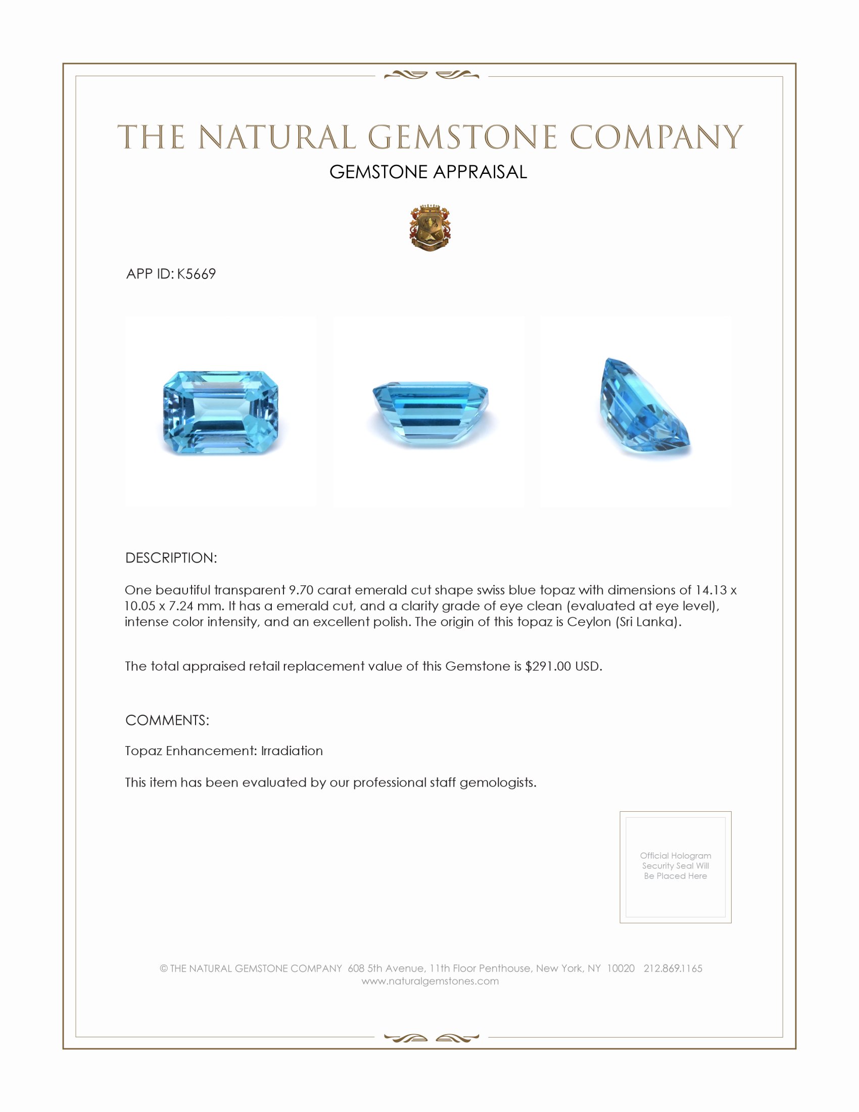 9.70 Ct. Topaz from Ceylon (Sri Lanka)