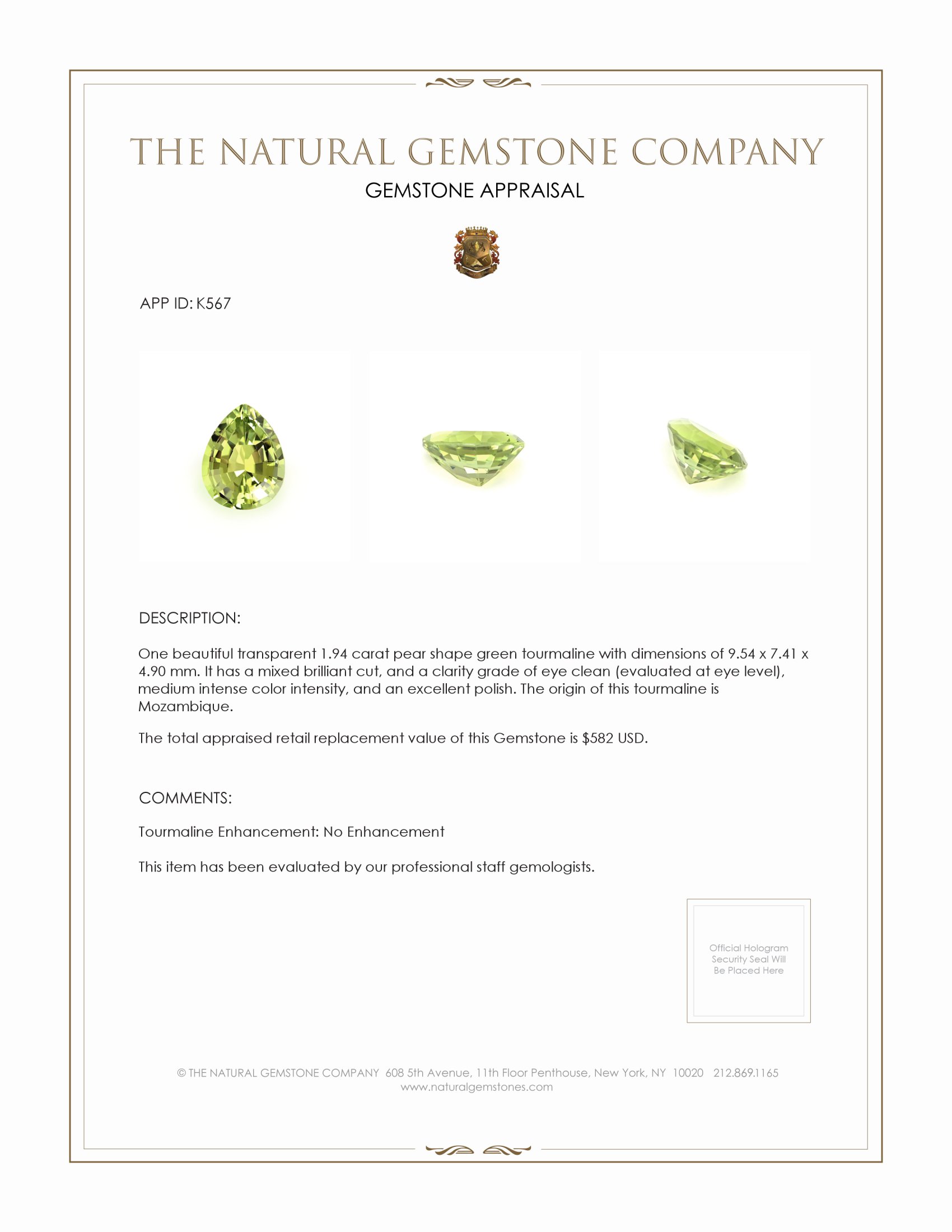 1.94 Ct. Tourmaline from Mozambique