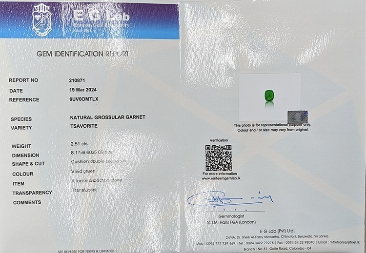 2.51 Ct. Cabochon Tsavorite Garnet from Madagascar