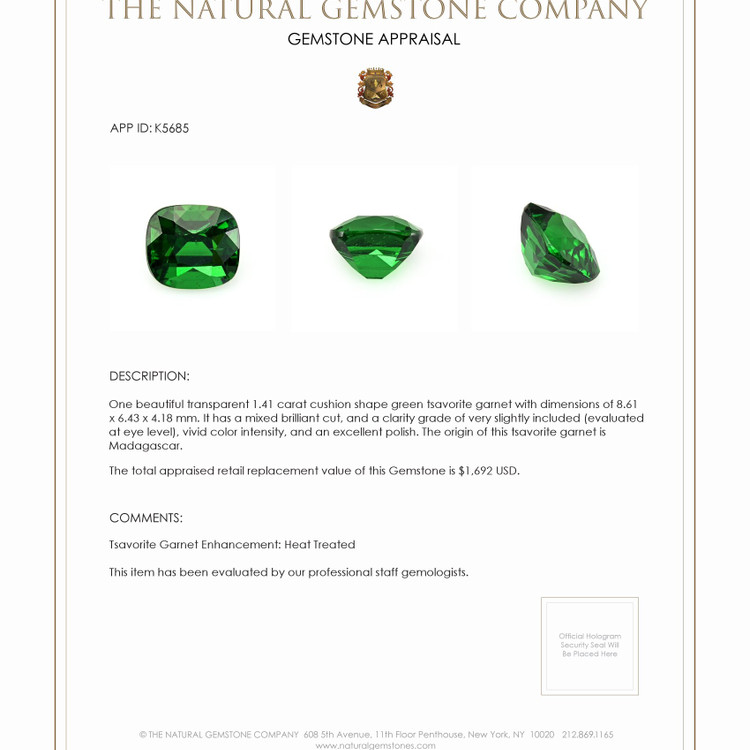 1.41 Ct. Tsavorite Garnet from Madagascar