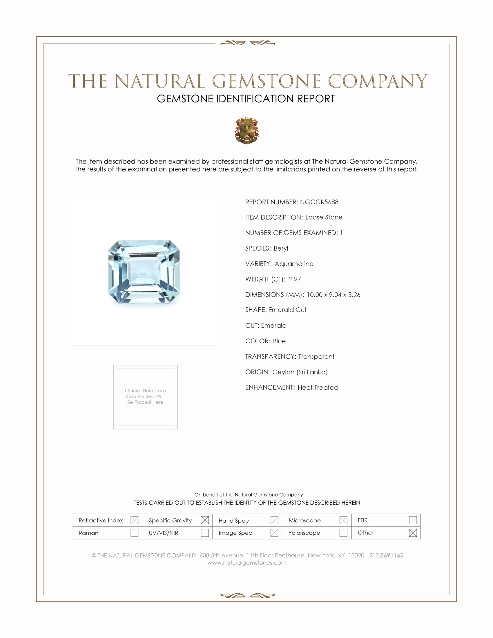 2.97 Ct. Blue Aquamarine from Ceylon (Sri Lanka)