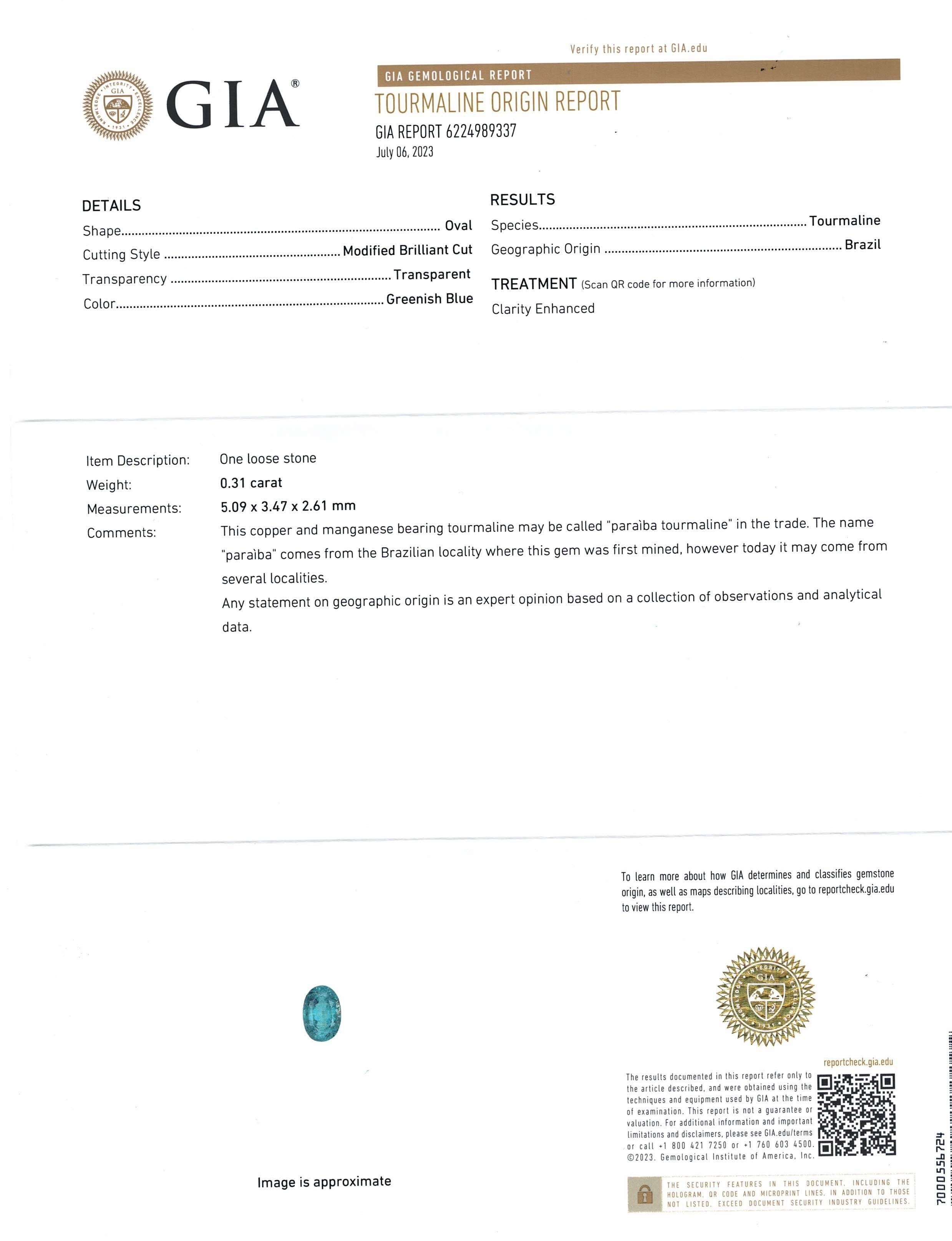 0.31 Ct. Paraiba Tourmaline from Brazil