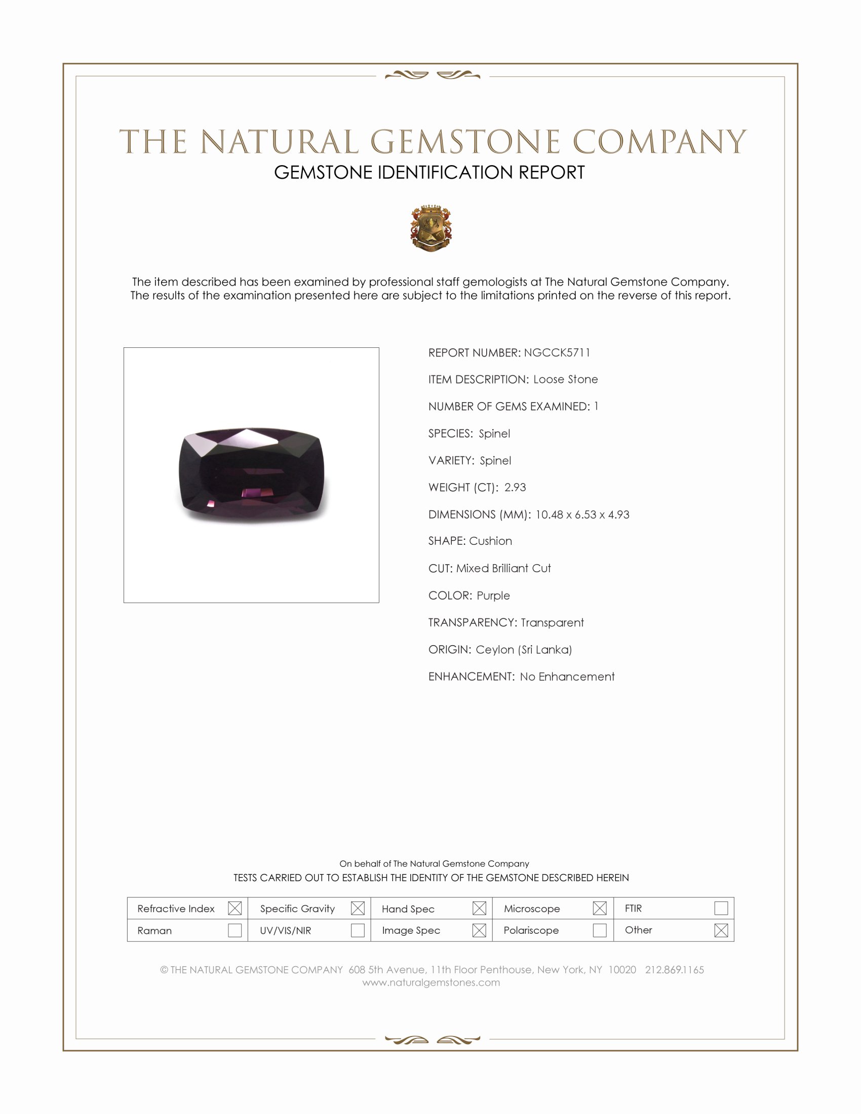 2.93 Ct. Purple Spinel from Ceylon (Sri Lanka)