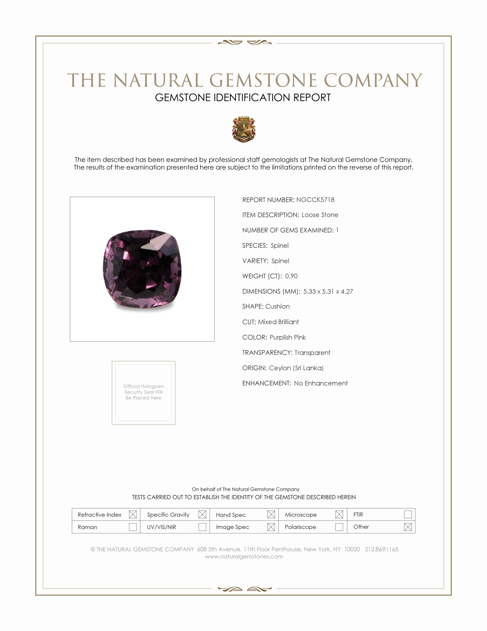 0.90 Ct. Purplish Pink Spinel from Ceylon (Sri Lanka)