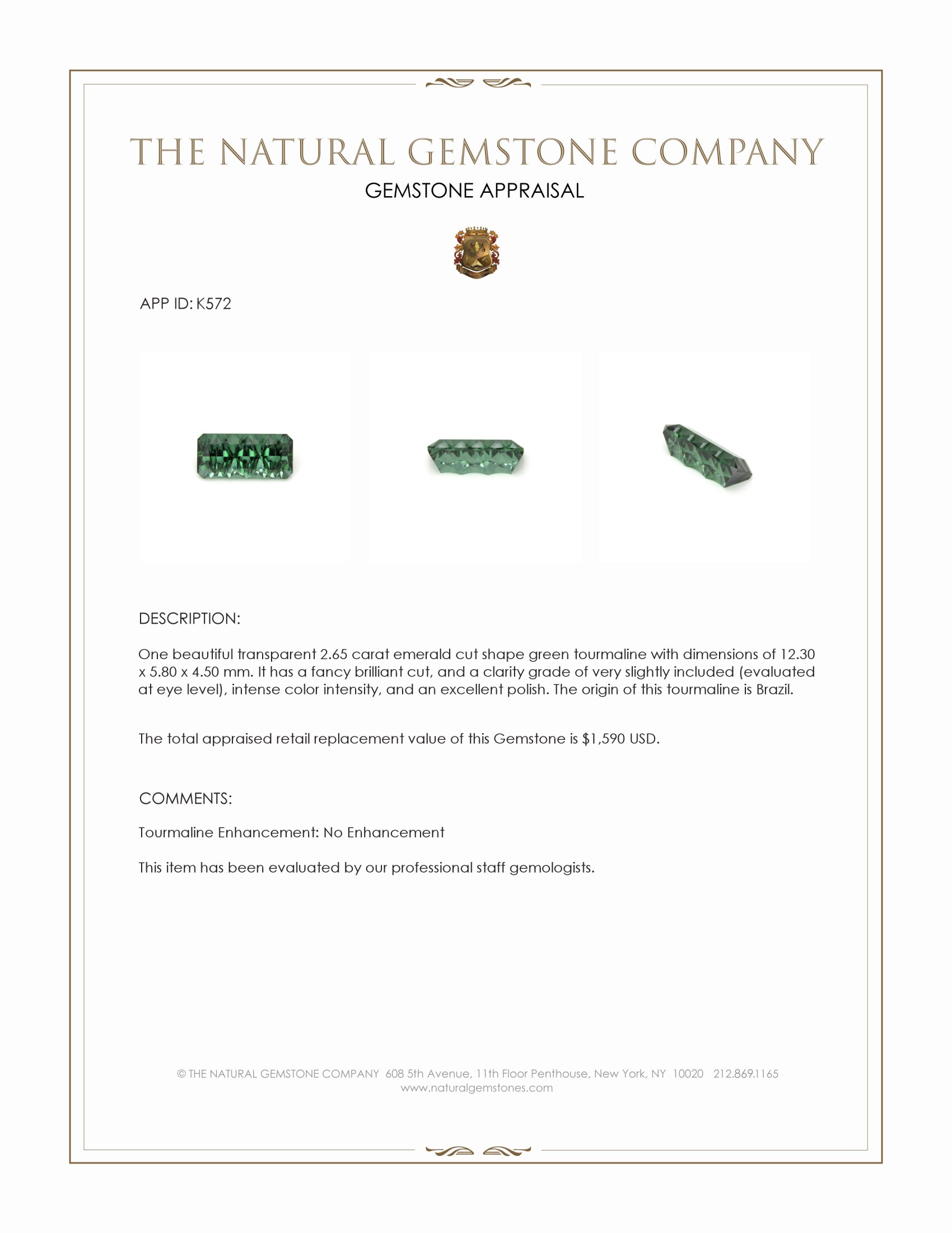 2.65 Ct. Green Tourmaline from Brazil