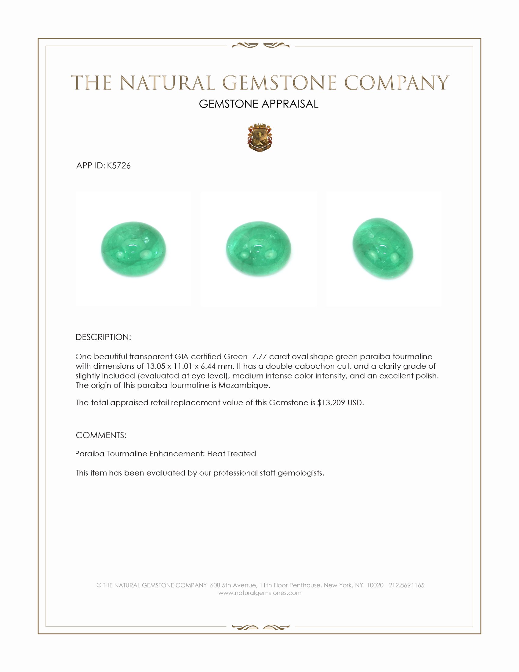 7.77 Ct. Cabochon Paraiba Tourmaline from Mozambique