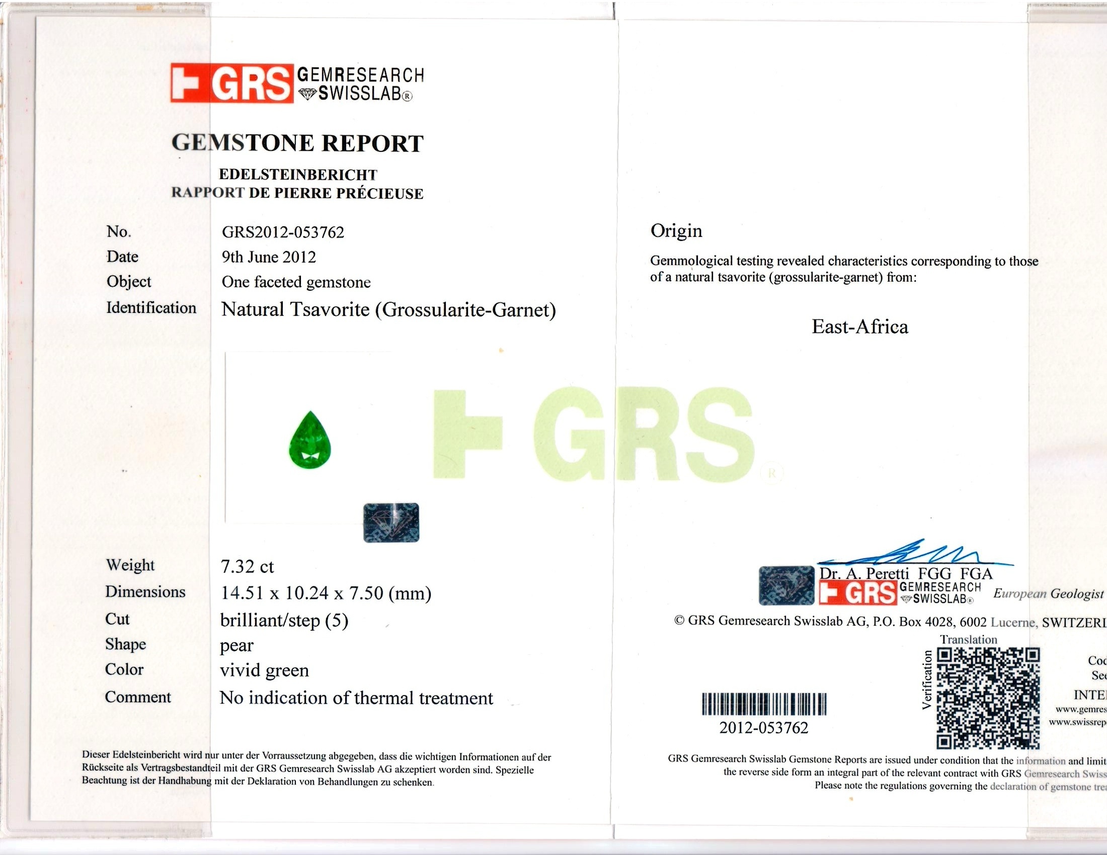 7.32 Ct. Tsavorite Garnet from Tanzania