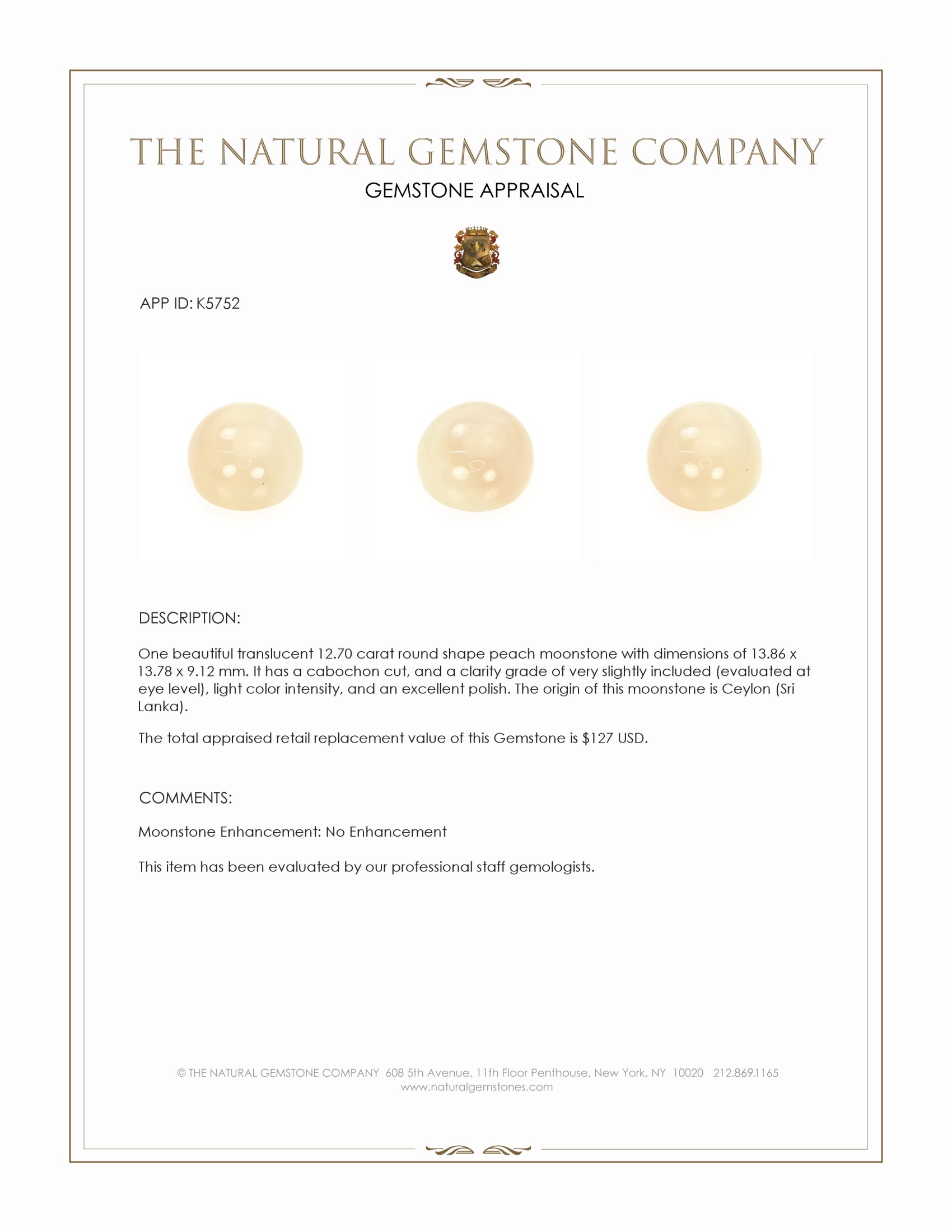 12.70 Ct. Cabochon Moonstone from Ceylon (Sri Lanka)