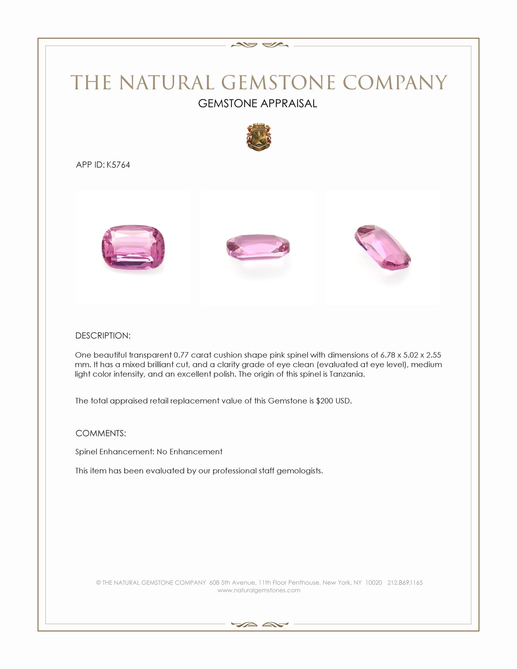 0.77 Ct. Spinel from Tanzania