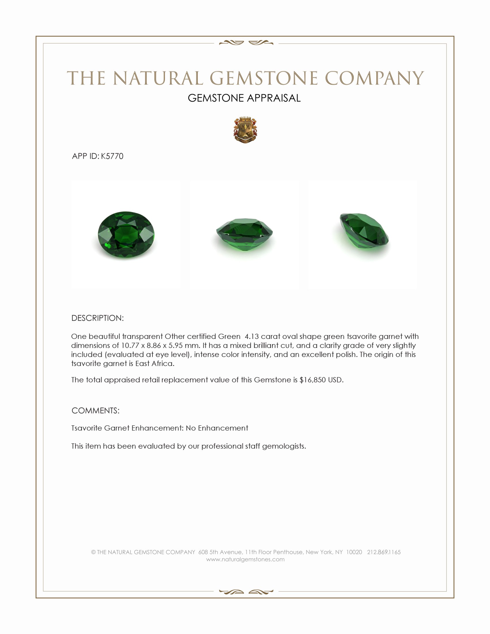 4.13 Ct. Tsavorite Garnet from East Africa