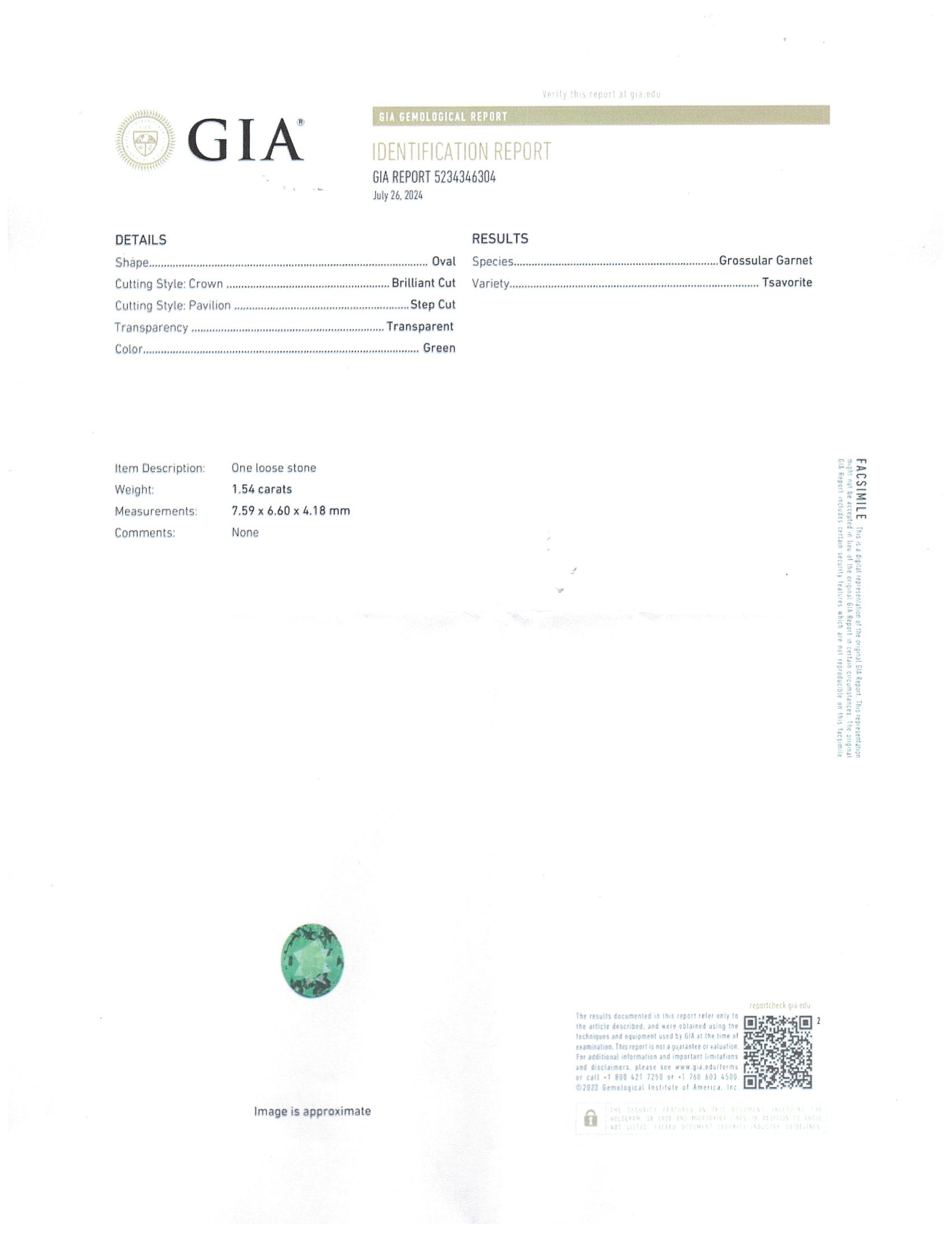 1.54 Ct. Tsavorite Garnet from Tanzania