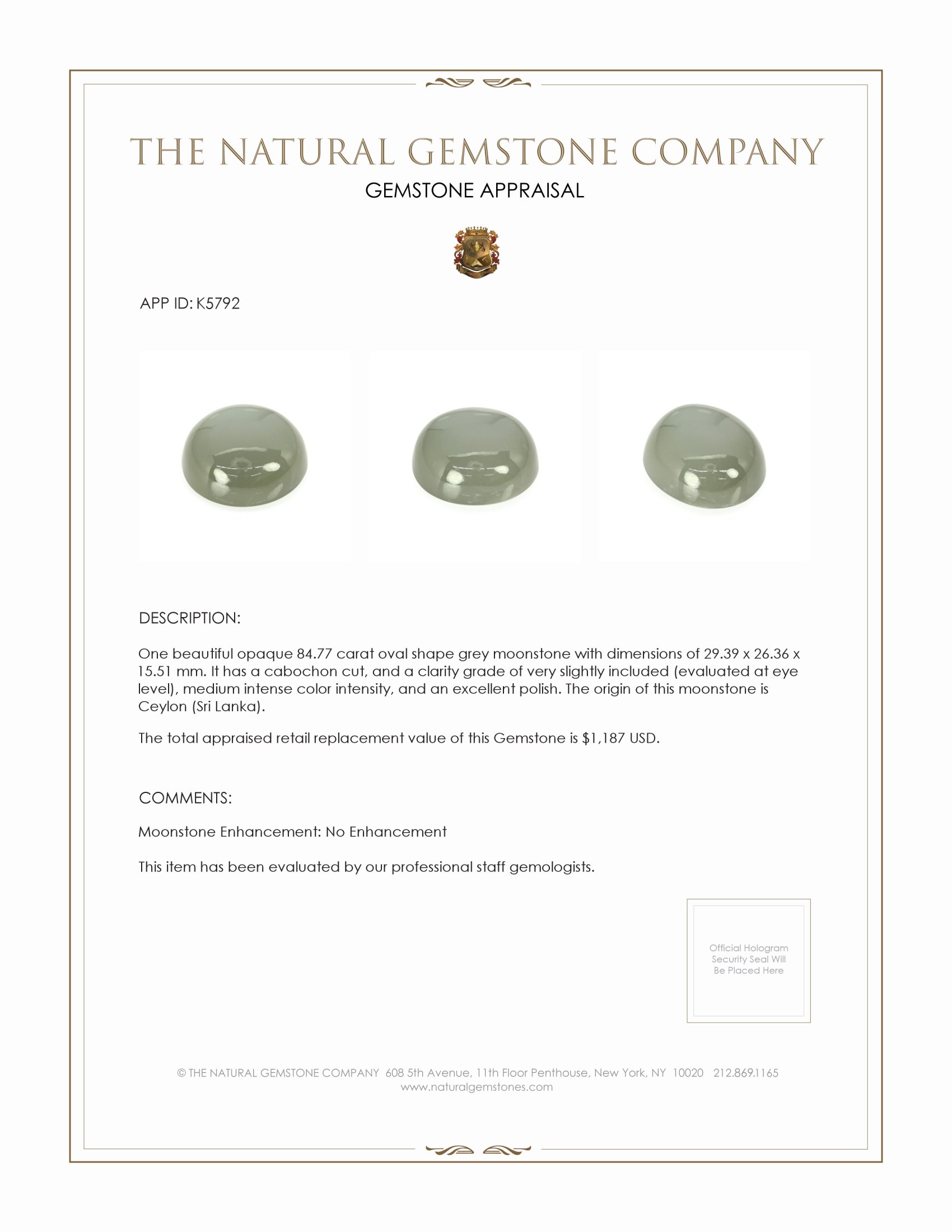 84.77 Ct. Cabochon Moonstone from Ceylon (Sri Lanka)