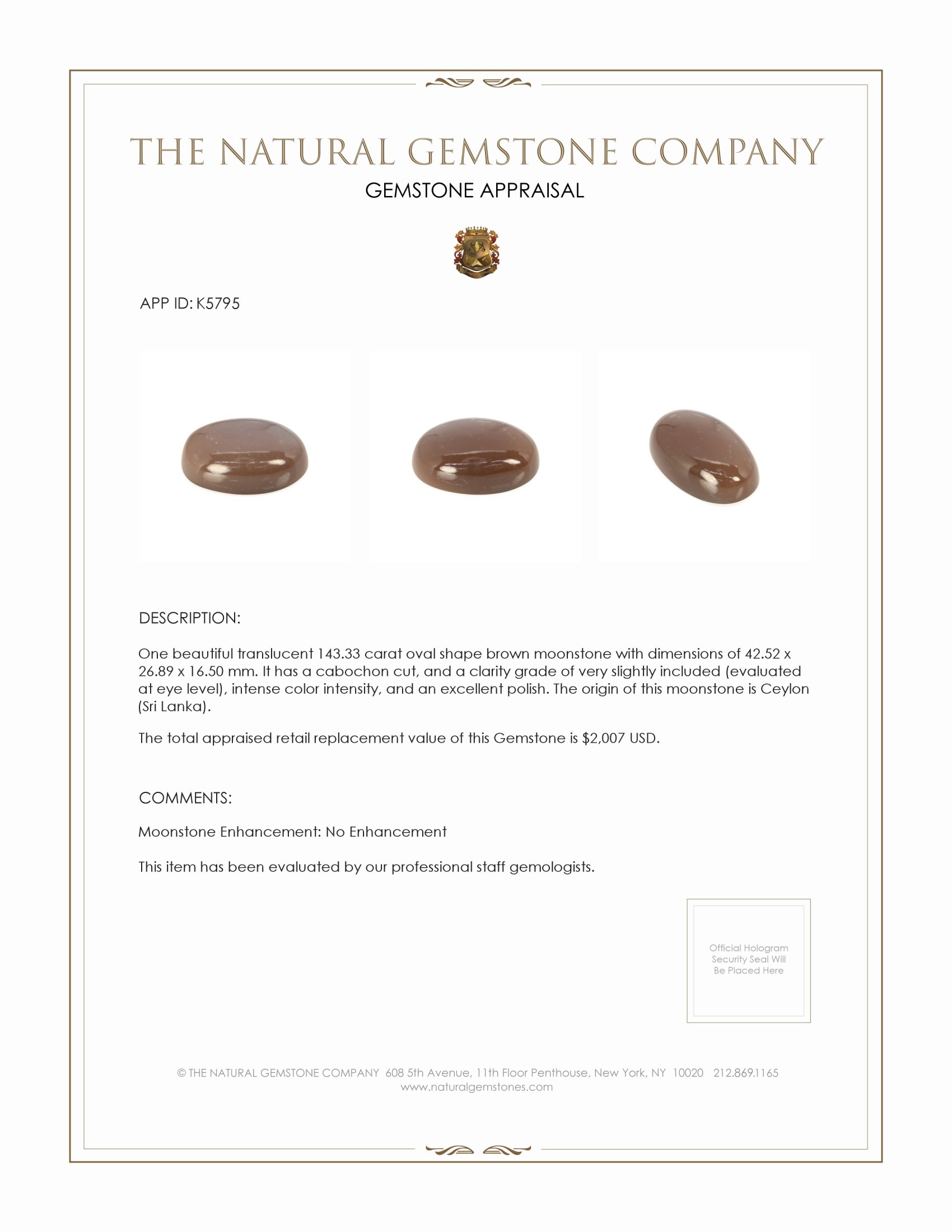 143.33 Ct. Cabochon Moonstone from Ceylon (Sri Lanka)