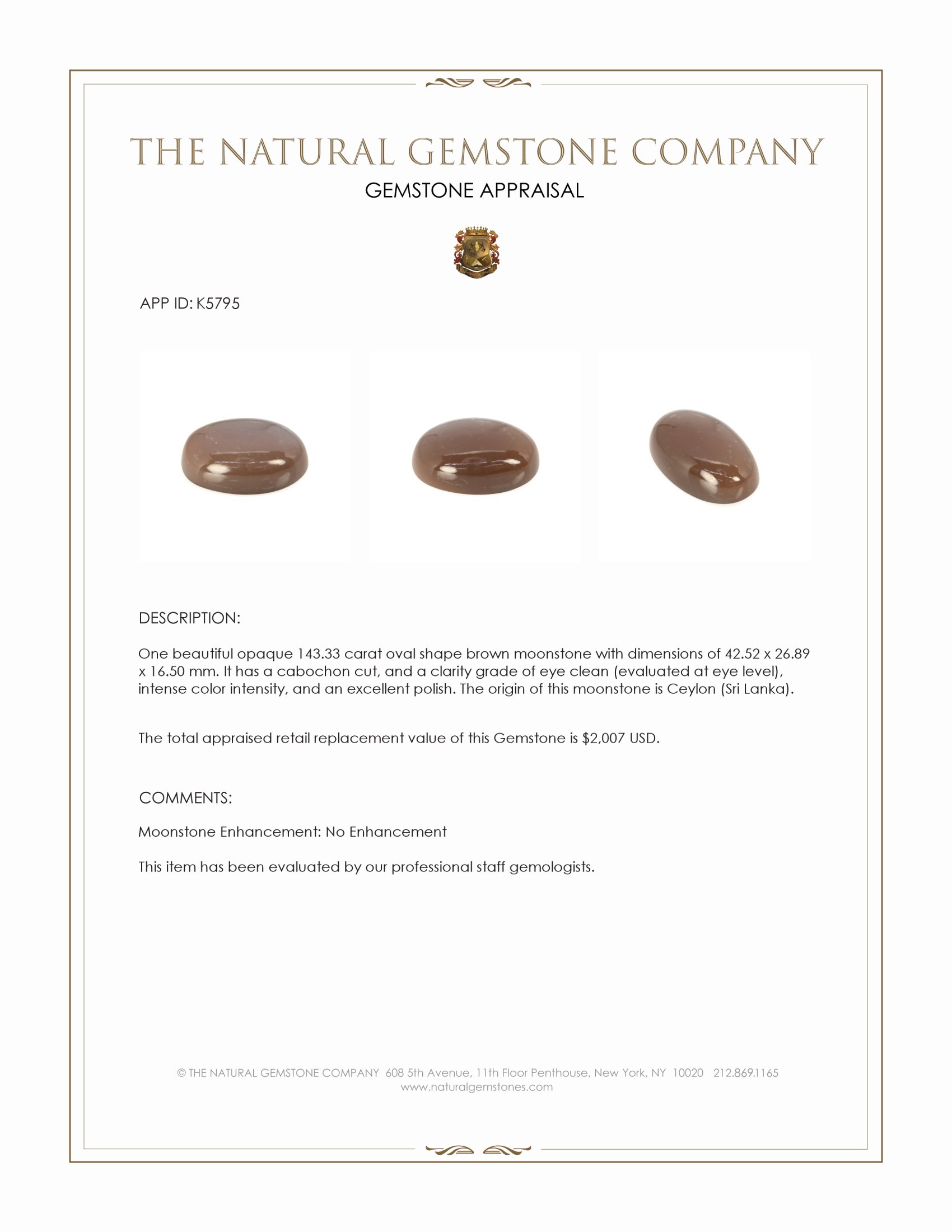 143.33 Ct. Brown Cabochon Moonstone from Ceylon (Sri Lanka)