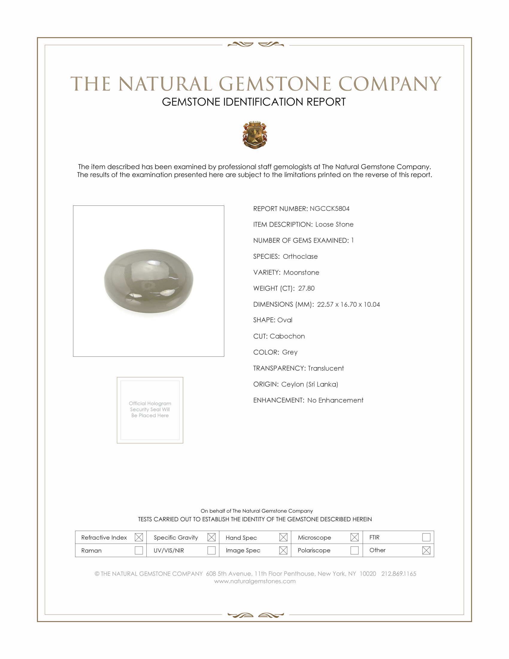 27.80 Ct. Cabochon Moonstone from Ceylon (Sri Lanka)