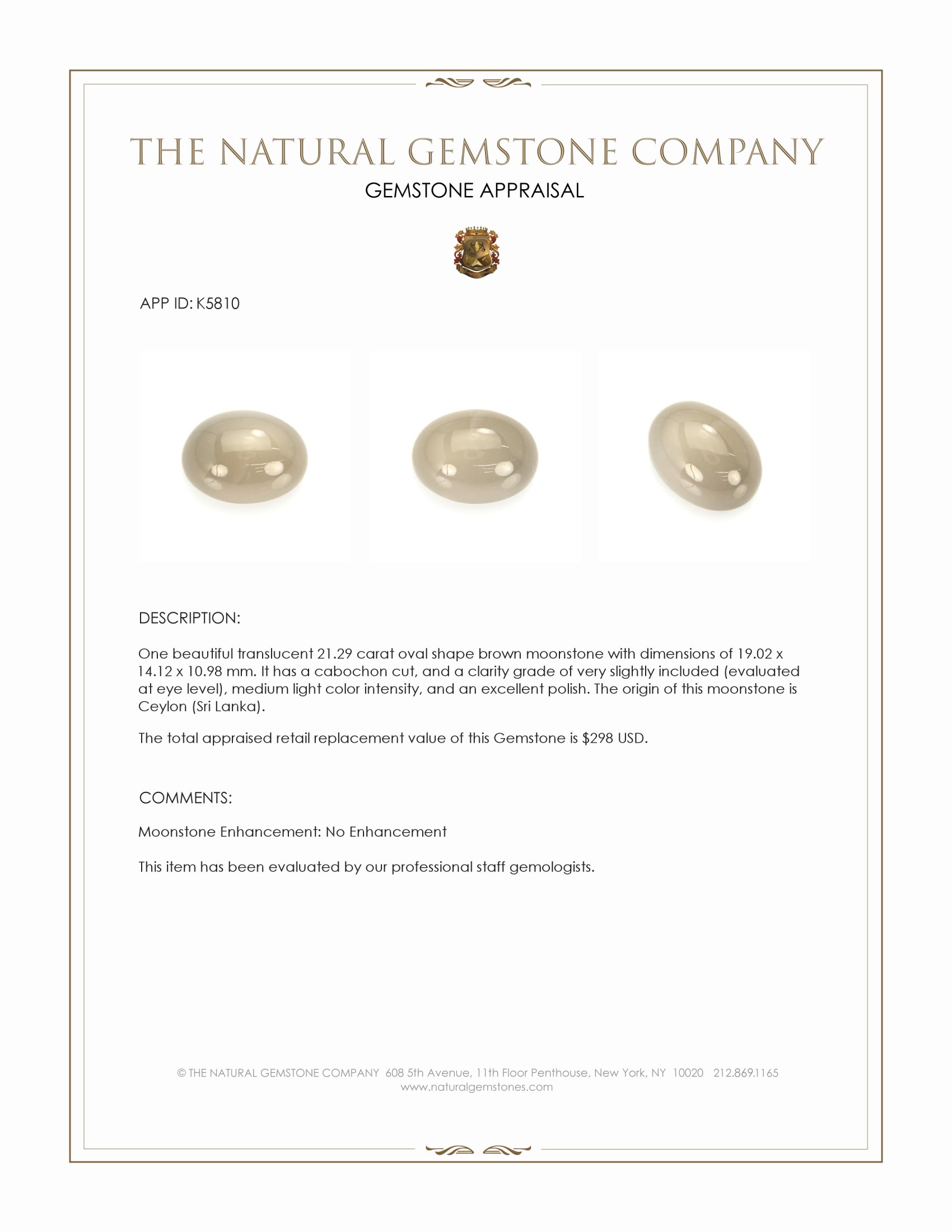 21.29 Ct. Cabochon Moonstone from Ceylon (Sri Lanka)