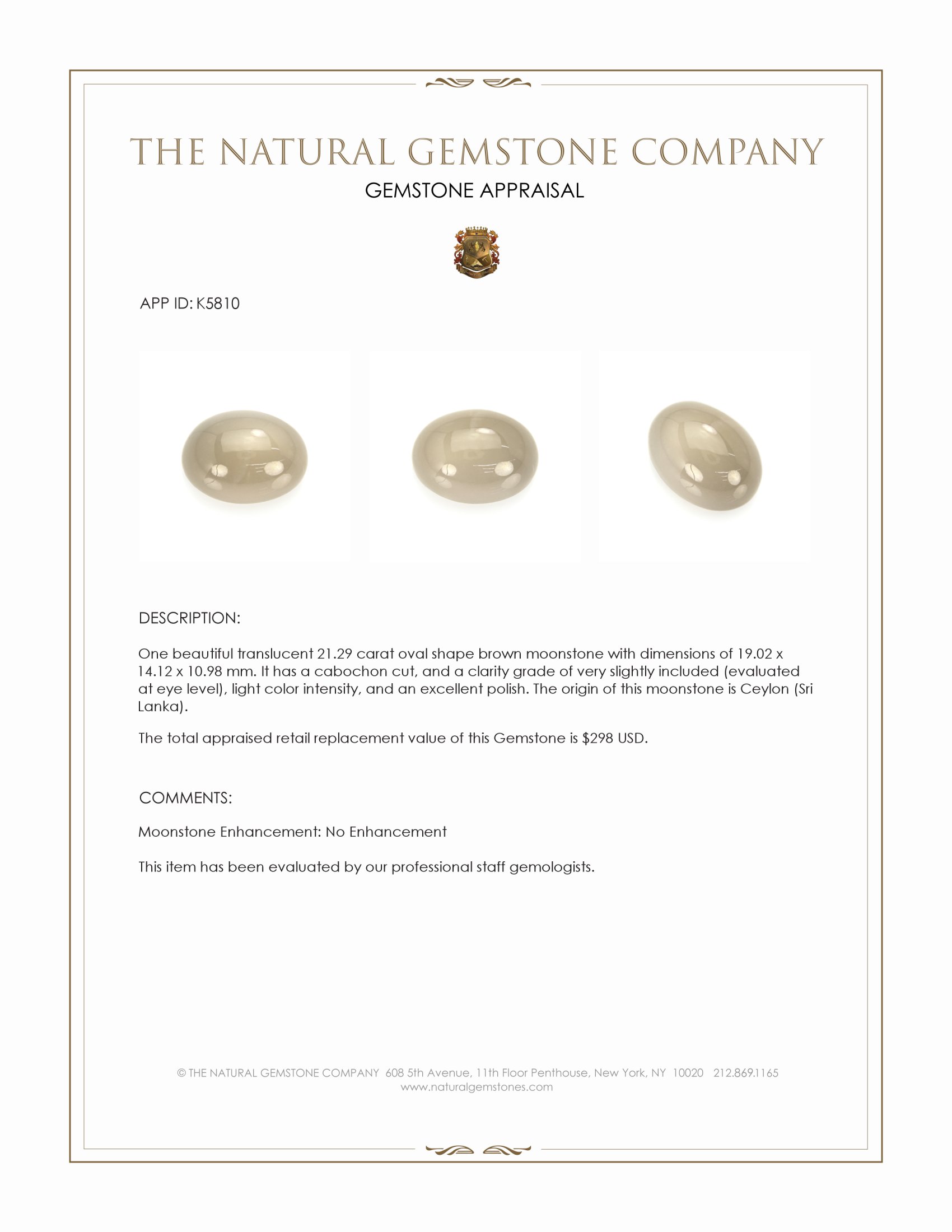 21.29 Ct. Cabochon Moonstone from Ceylon (Sri Lanka)