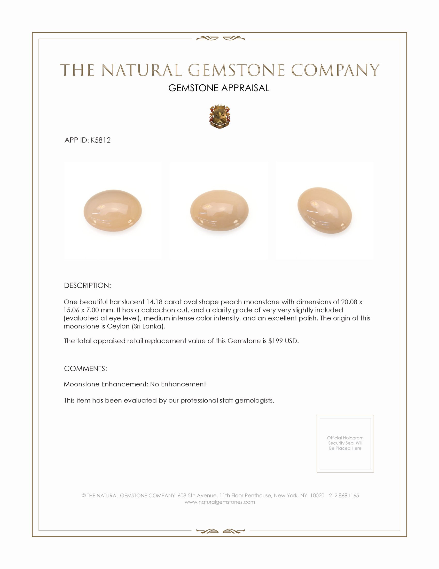 14.18 Ct. Cabochon Moonstone from Ceylon (Sri Lanka)