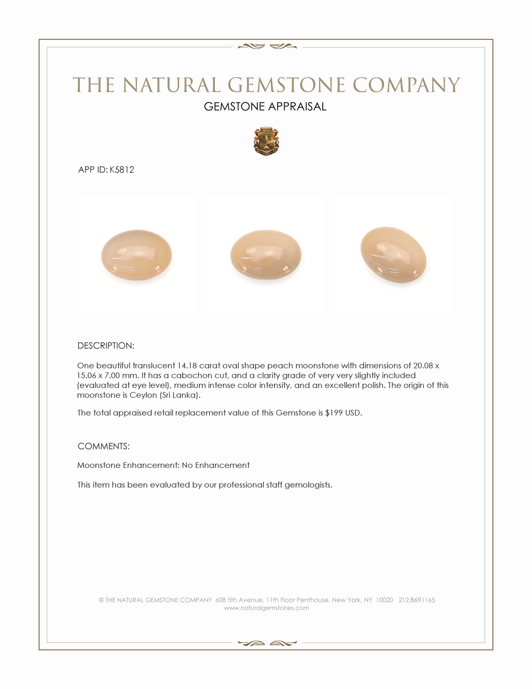 14.18 Ct. Cabochon Moonstone from Ceylon (Sri Lanka)