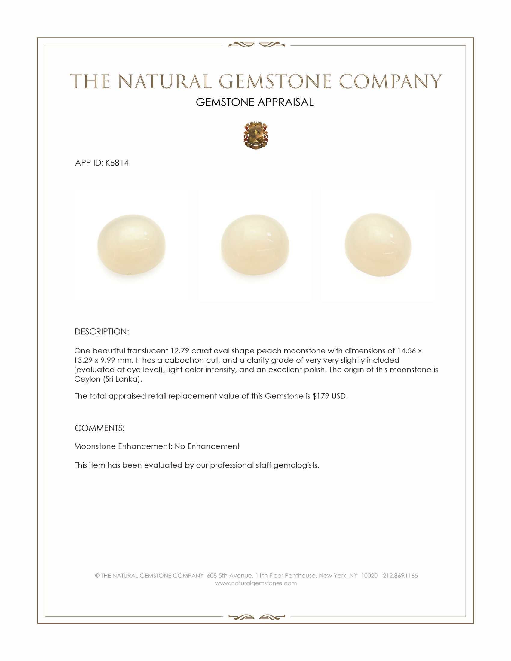 12.79 Ct. Cabochon Moonstone from Ceylon (Sri Lanka)