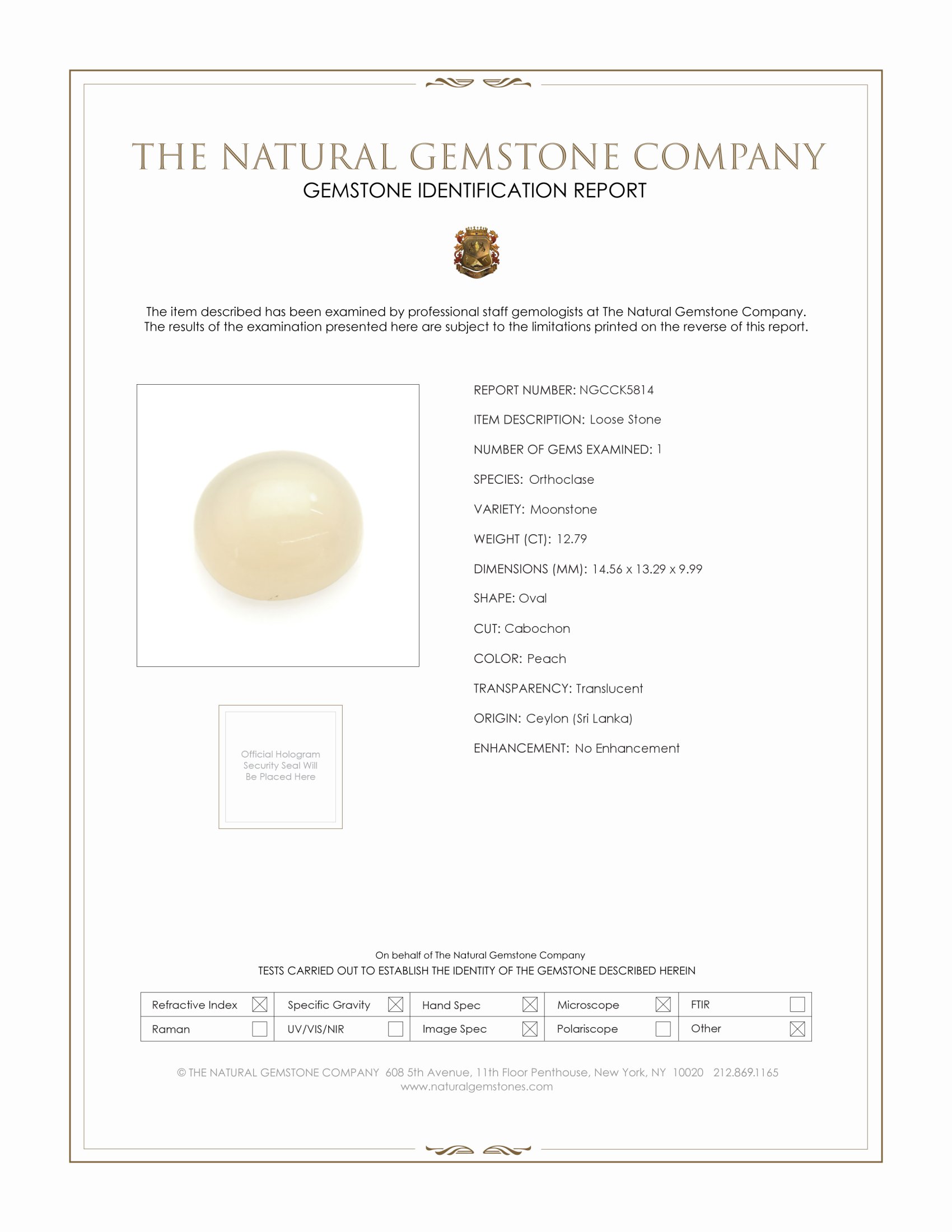 12.79 Ct. Cabochon Moonstone from Ceylon (Sri Lanka)