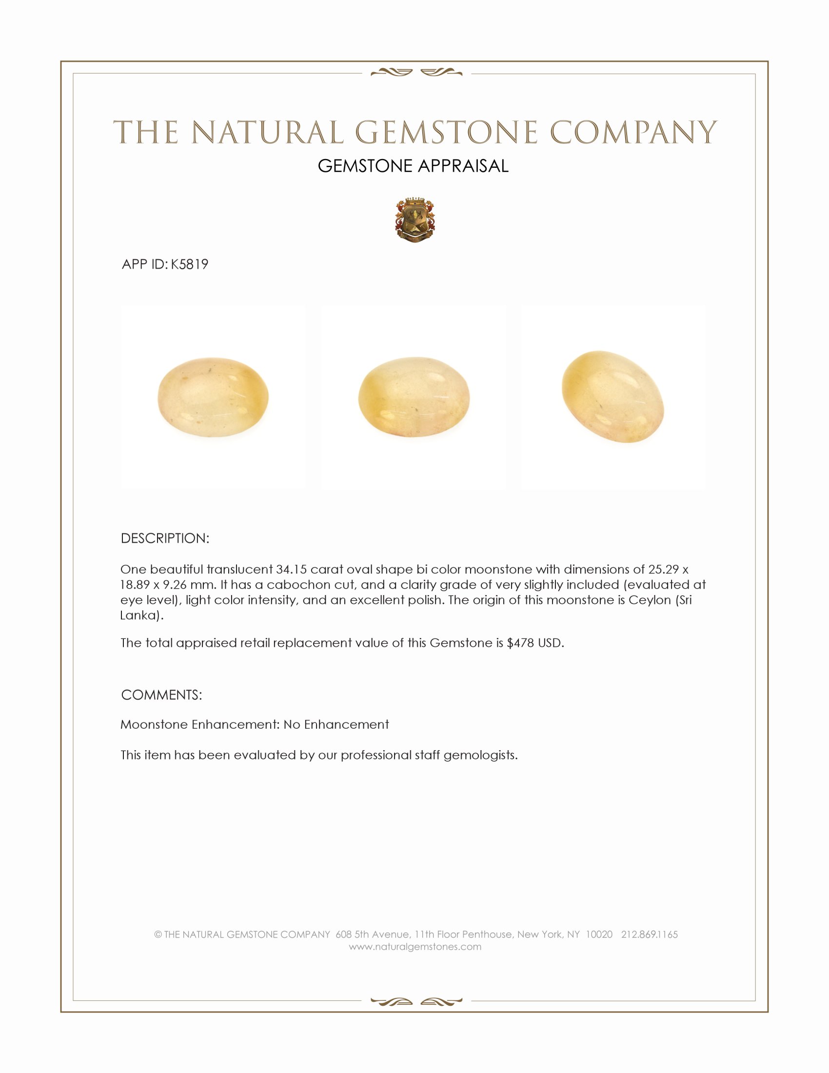 34.15 Ct. Cabochon Moonstone from Ceylon (Sri Lanka)