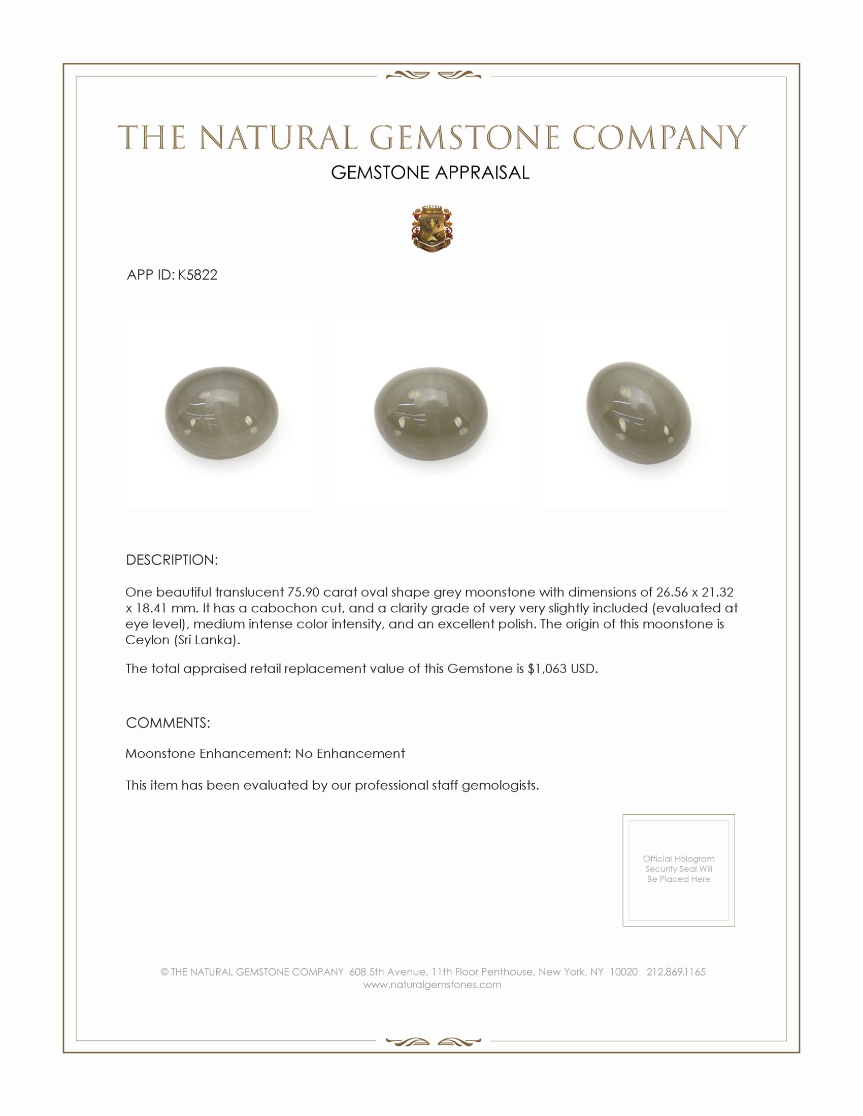 75.90 Ct. Cabochon Moonstone from Ceylon (Sri Lanka)