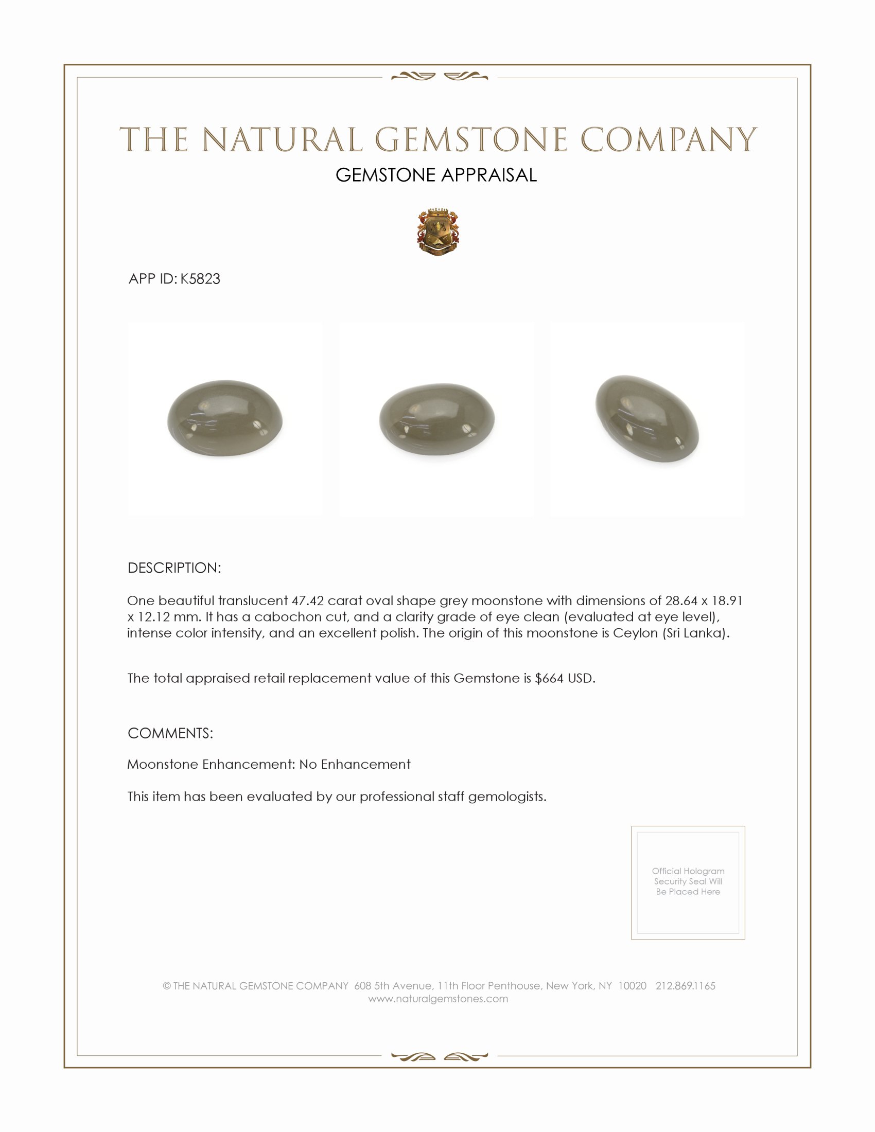 47.42 Ct. Cabochon Moonstone from Ceylon (Sri Lanka)