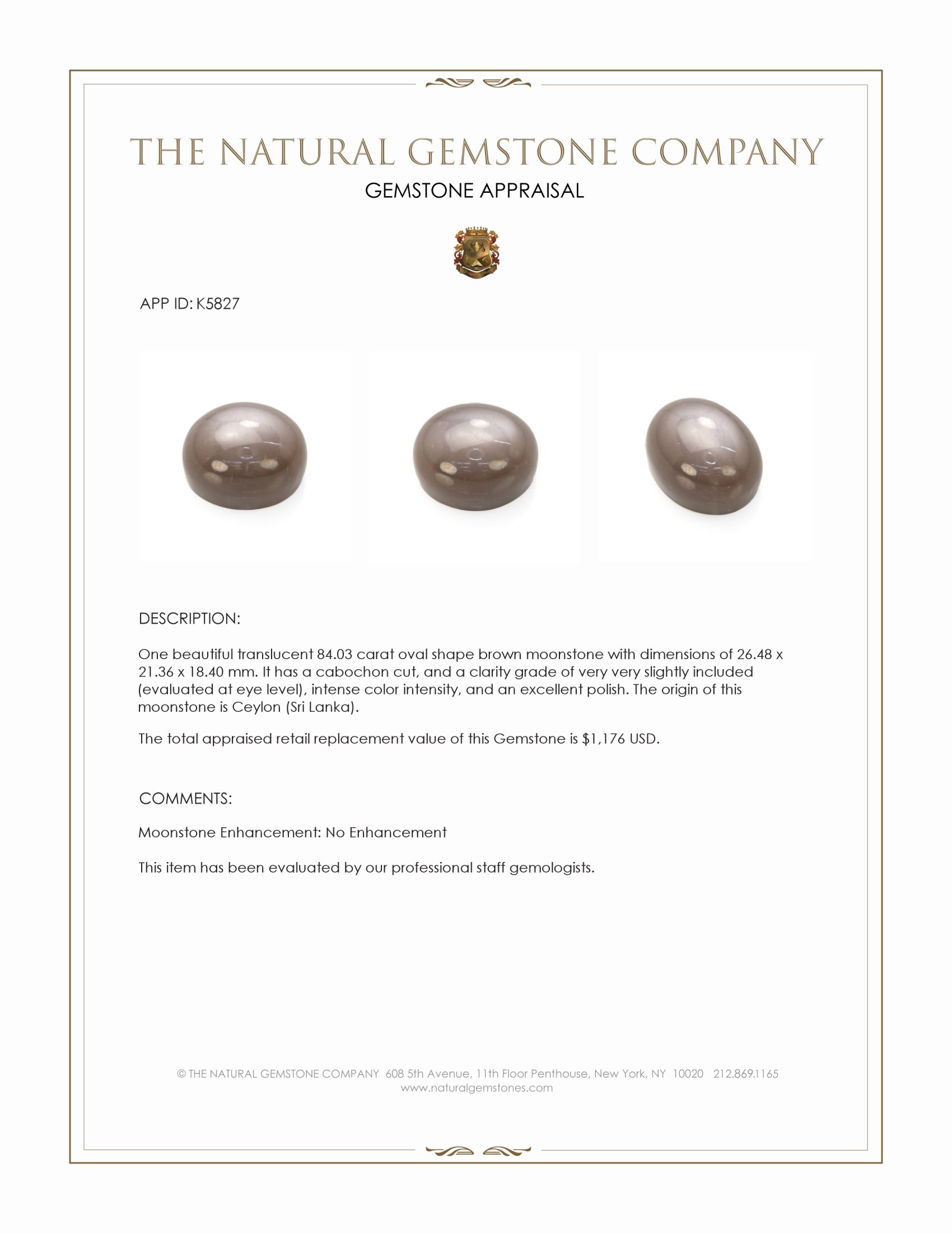 84.03 Ct. Brown Cabochon Moonstone from Ceylon (Sri Lanka)