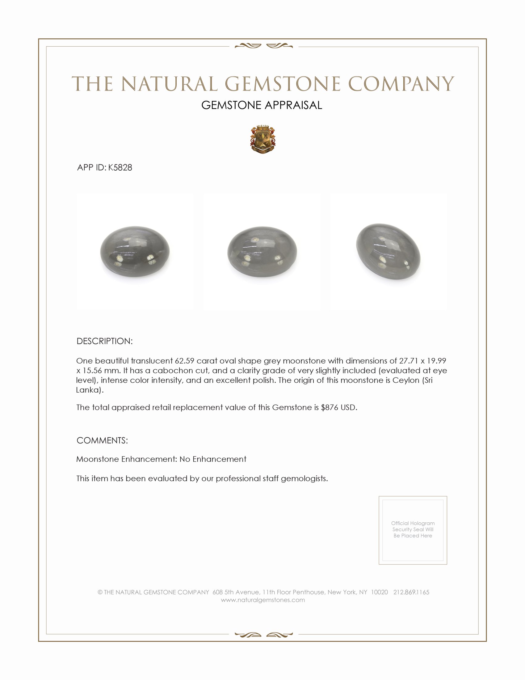 62.59 Ct. Cabochon Moonstone from Ceylon (Sri Lanka)