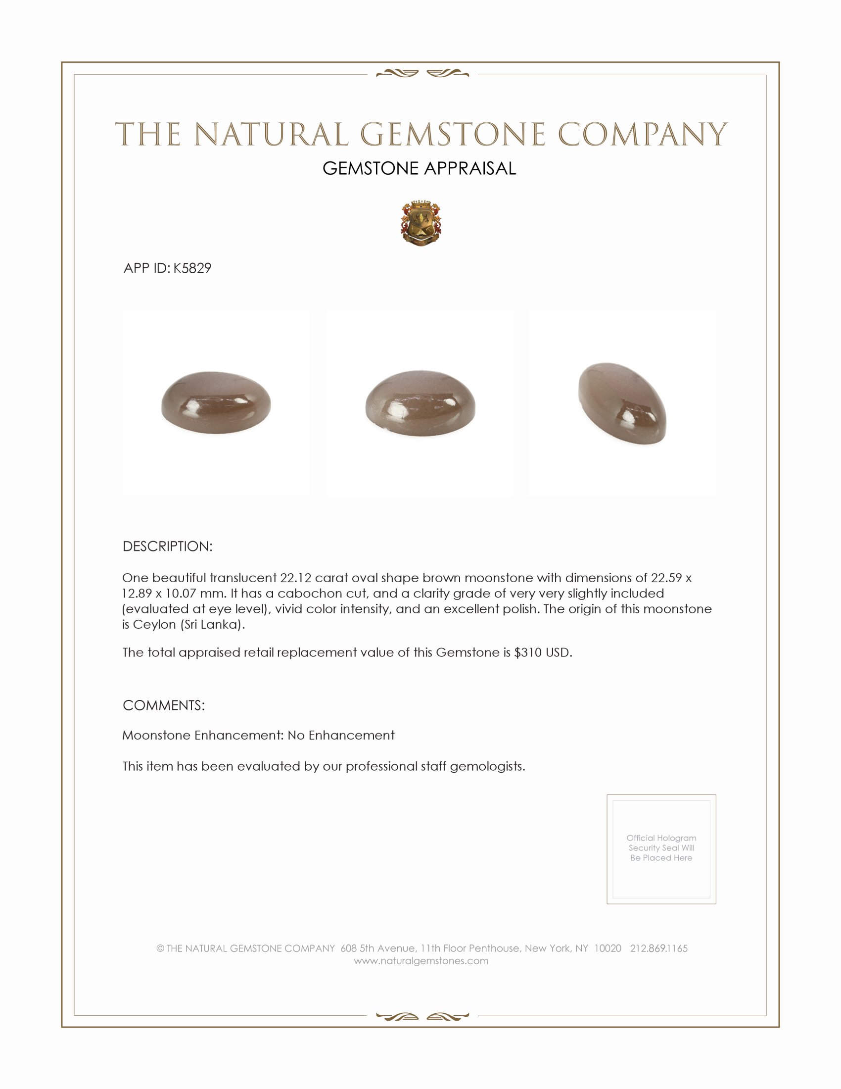 22.12 Ct. Cabochon Moonstone from Ceylon (Sri Lanka)