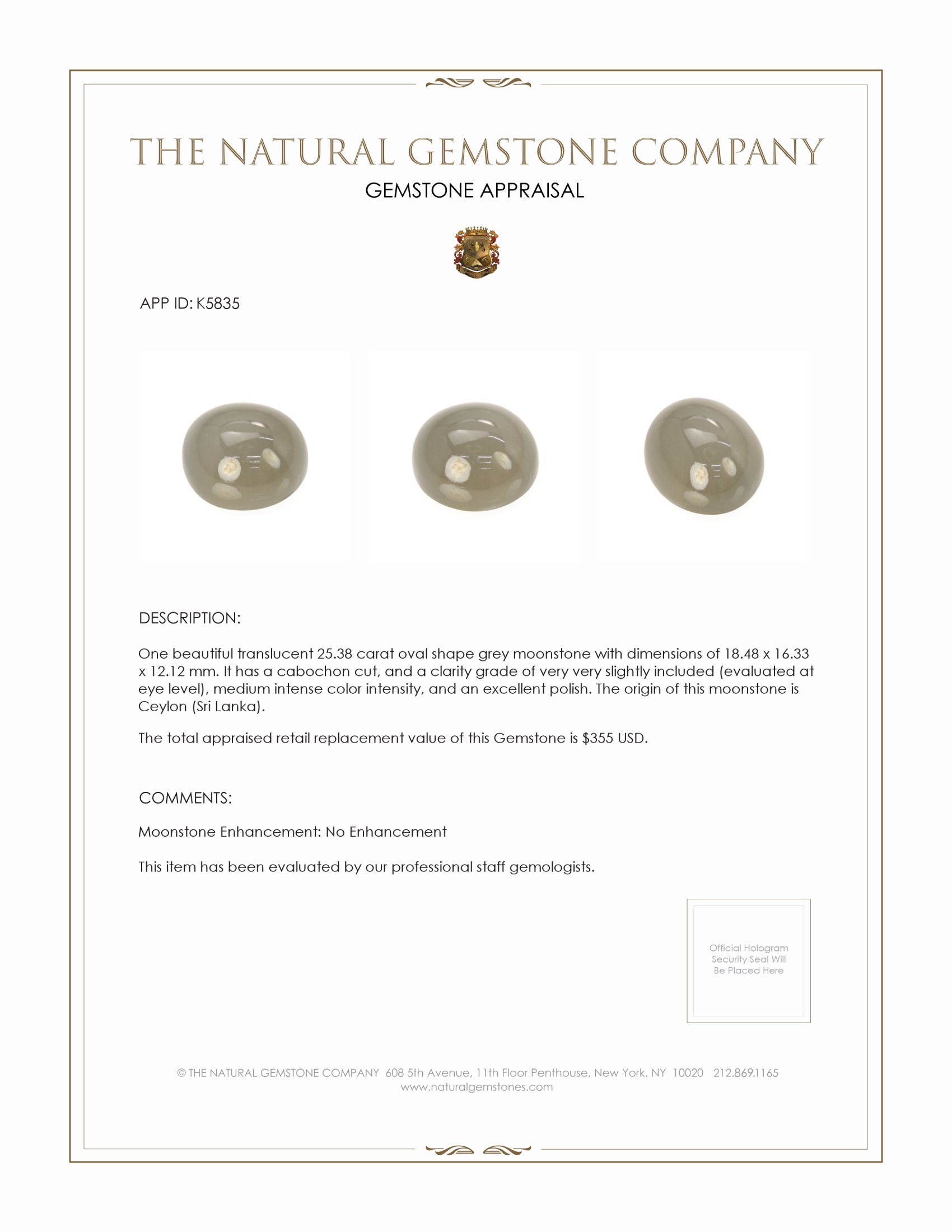 25.38 Ct. Cabochon Moonstone from Ceylon (Sri Lanka)