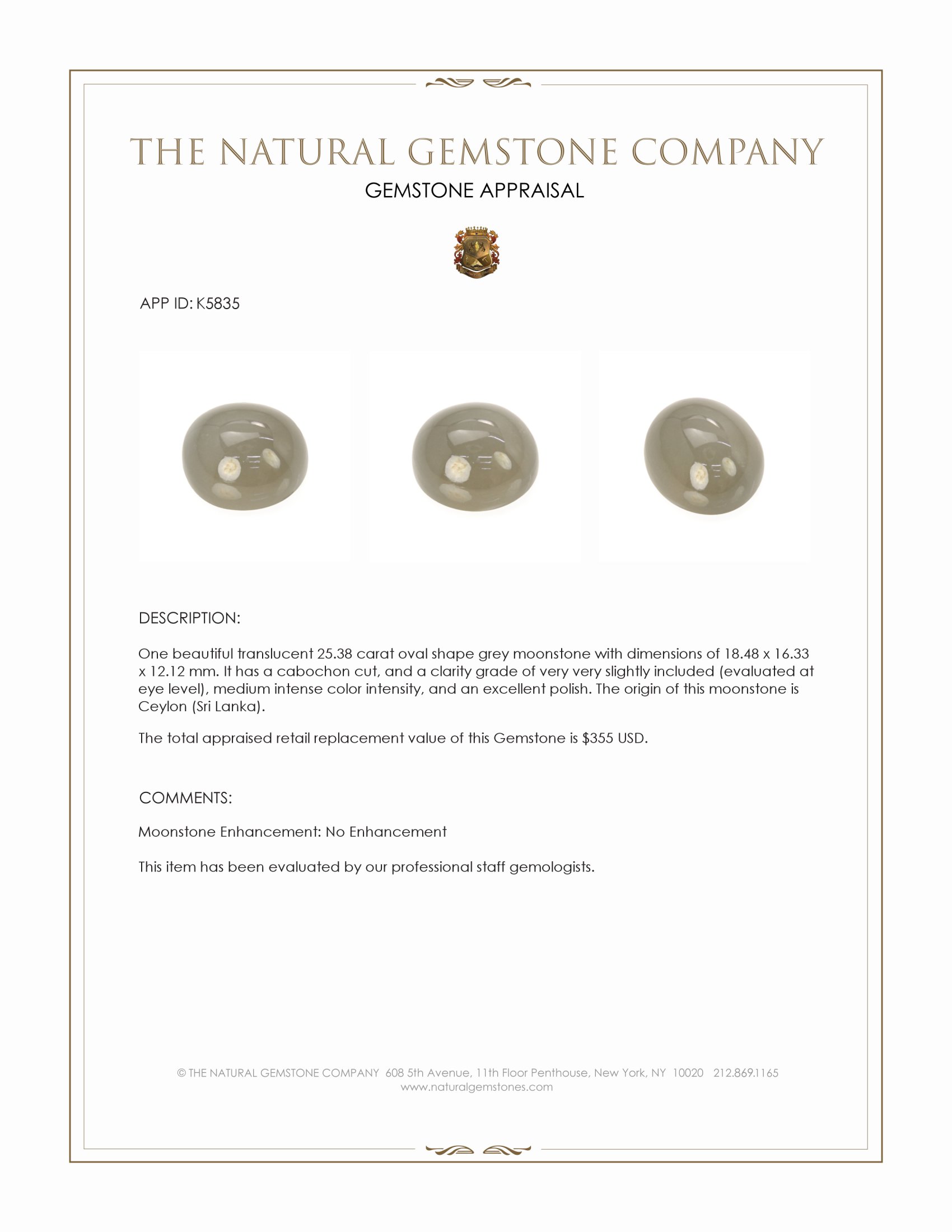 25.38 Ct. Cabochon Moonstone from Ceylon (Sri Lanka)