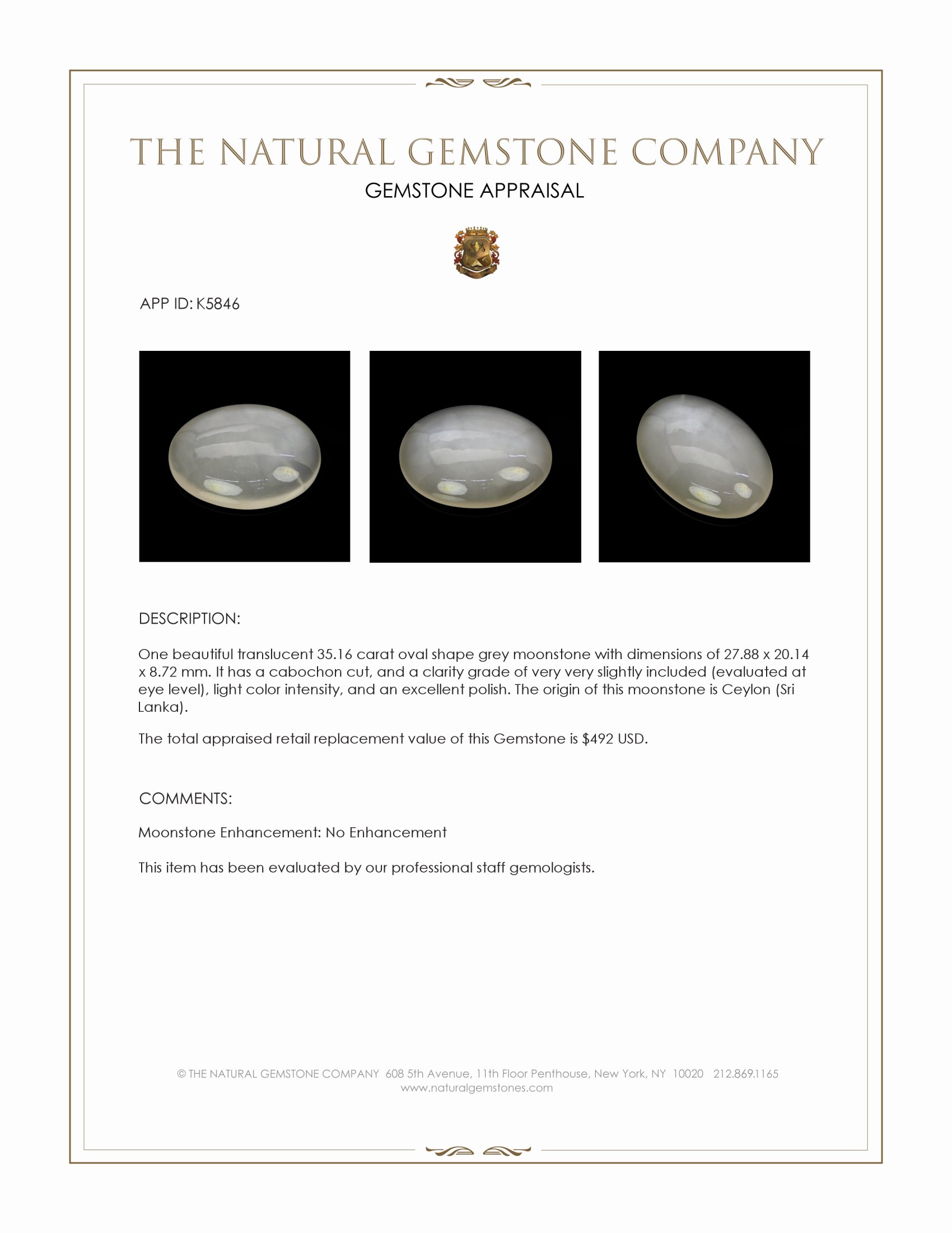 35.16 Ct. Cabochon Moonstone from Ceylon (Sri Lanka)