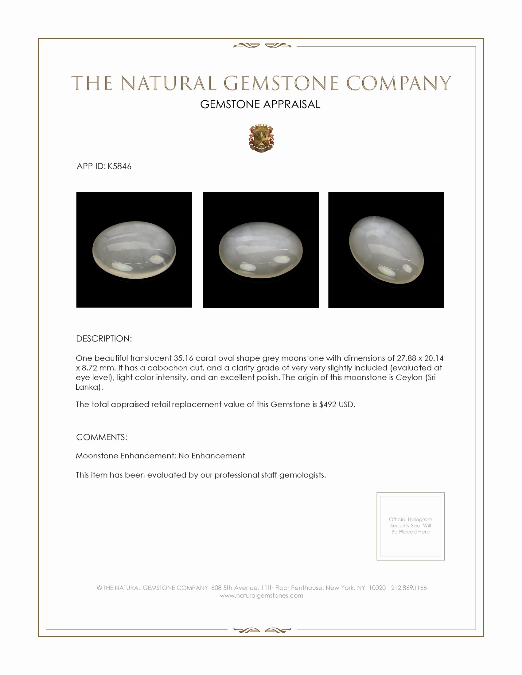 35.16 Ct. Cabochon Moonstone from Ceylon (Sri Lanka)