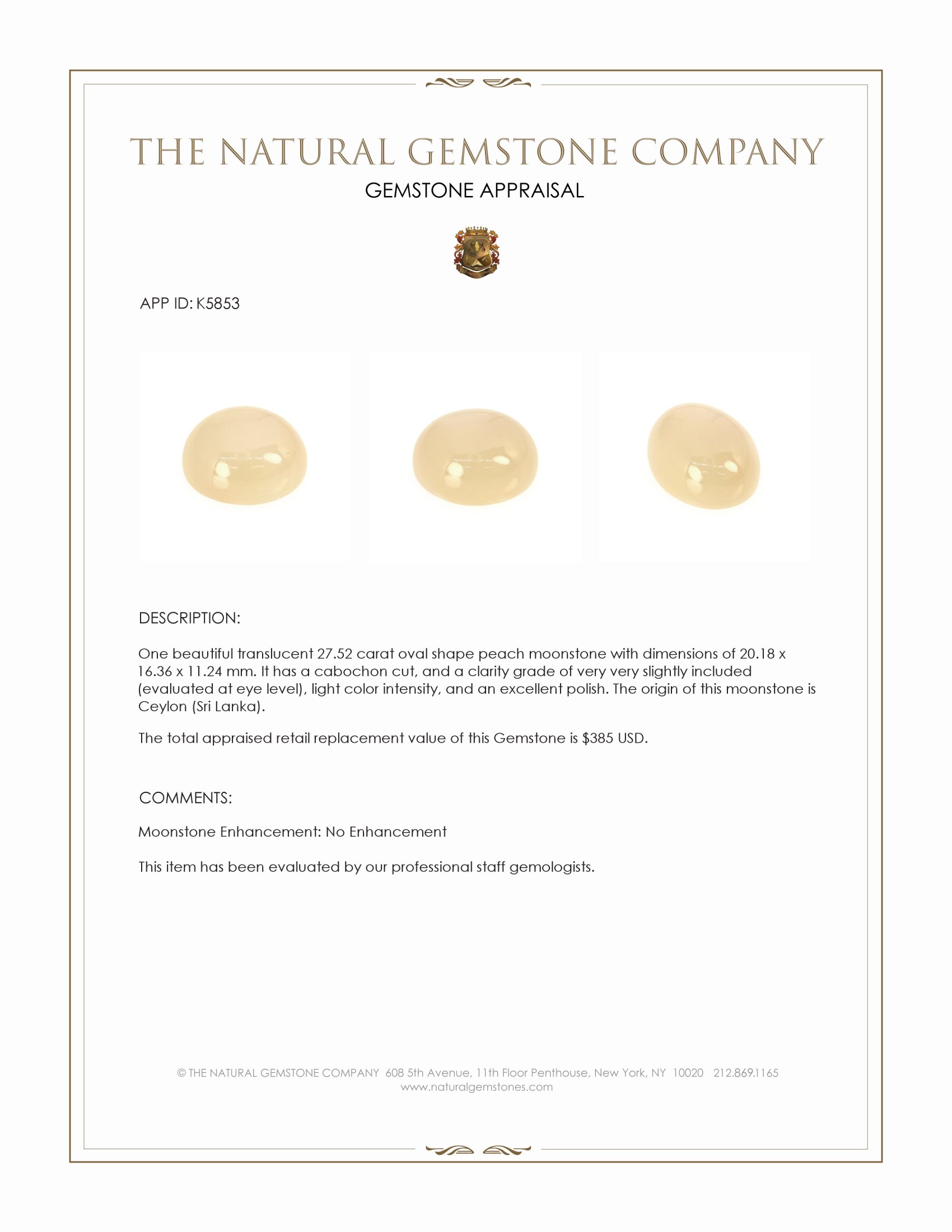 27.52 Ct. Cabochon Moonstone from Ceylon (Sri Lanka)