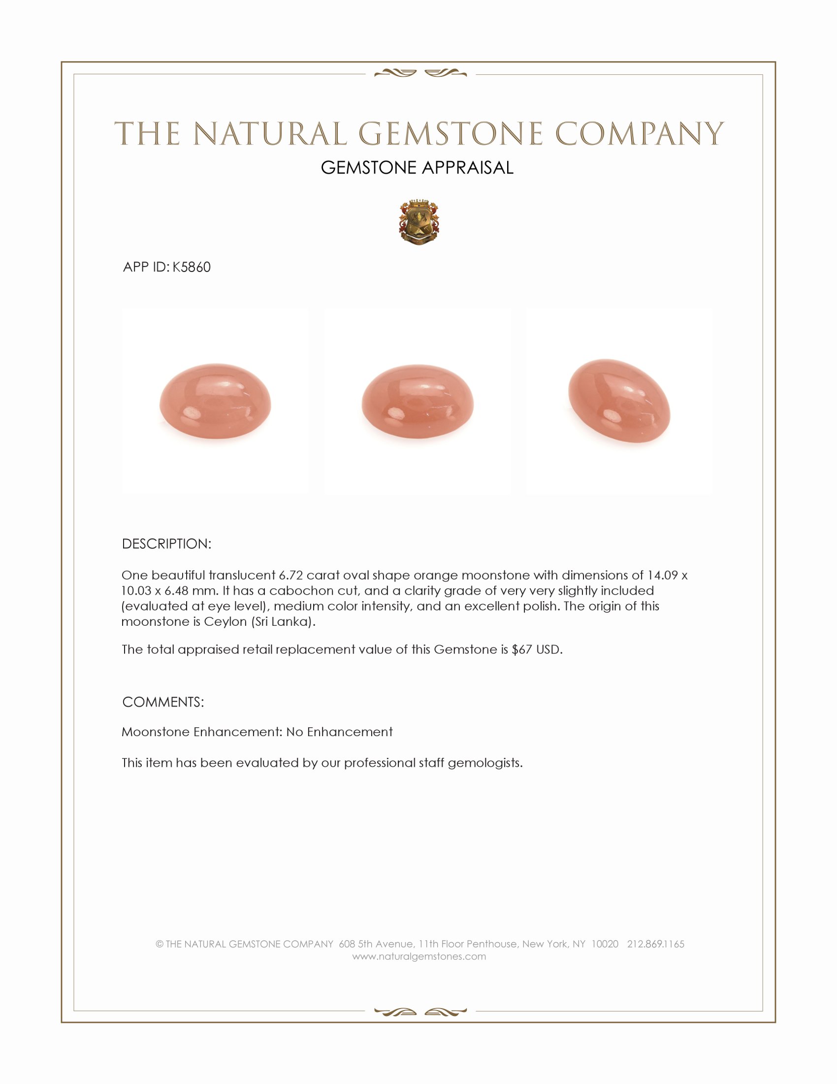 6.72 Ct. Cabochon Moonstone from Ceylon (Sri Lanka)