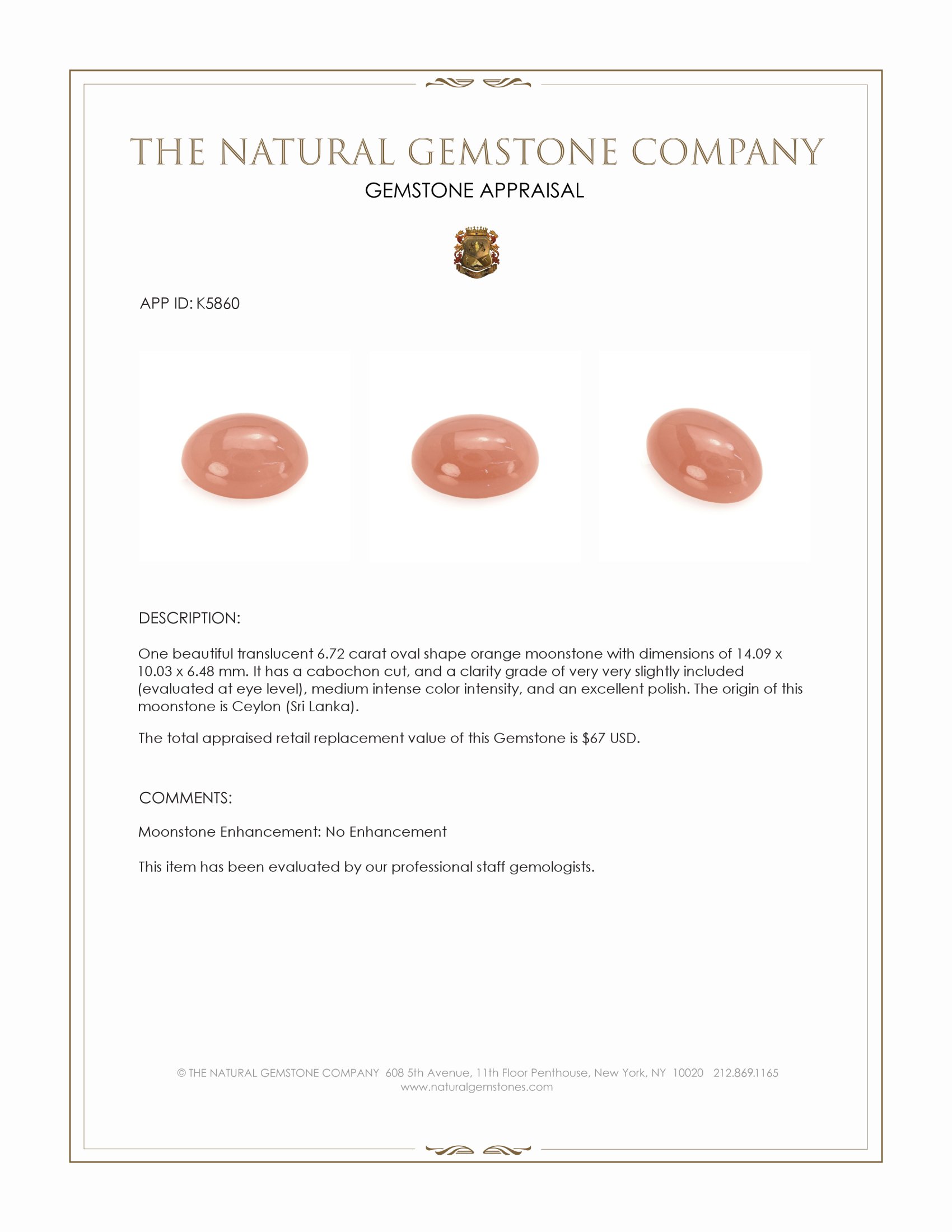 6.72 Ct. Cabochon Moonstone from Ceylon (Sri Lanka)