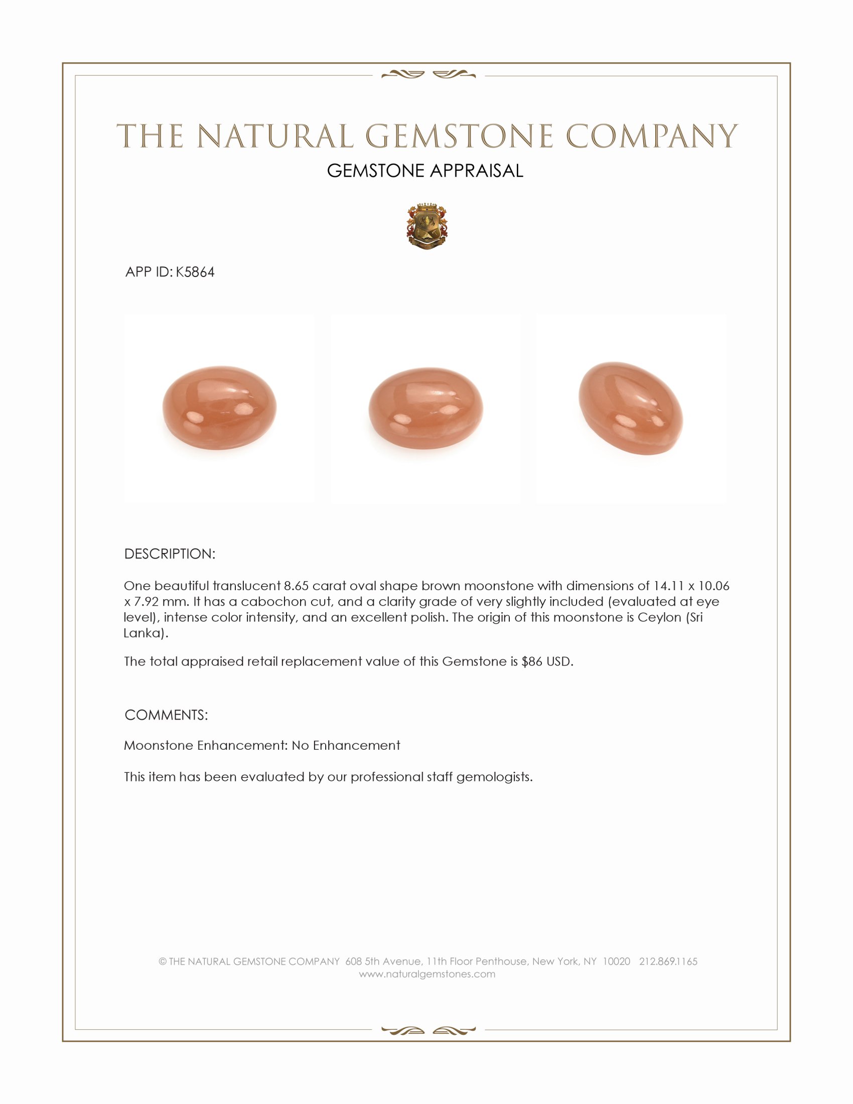 8.65 Ct. Cabochon Moonstone from Ceylon (Sri Lanka)