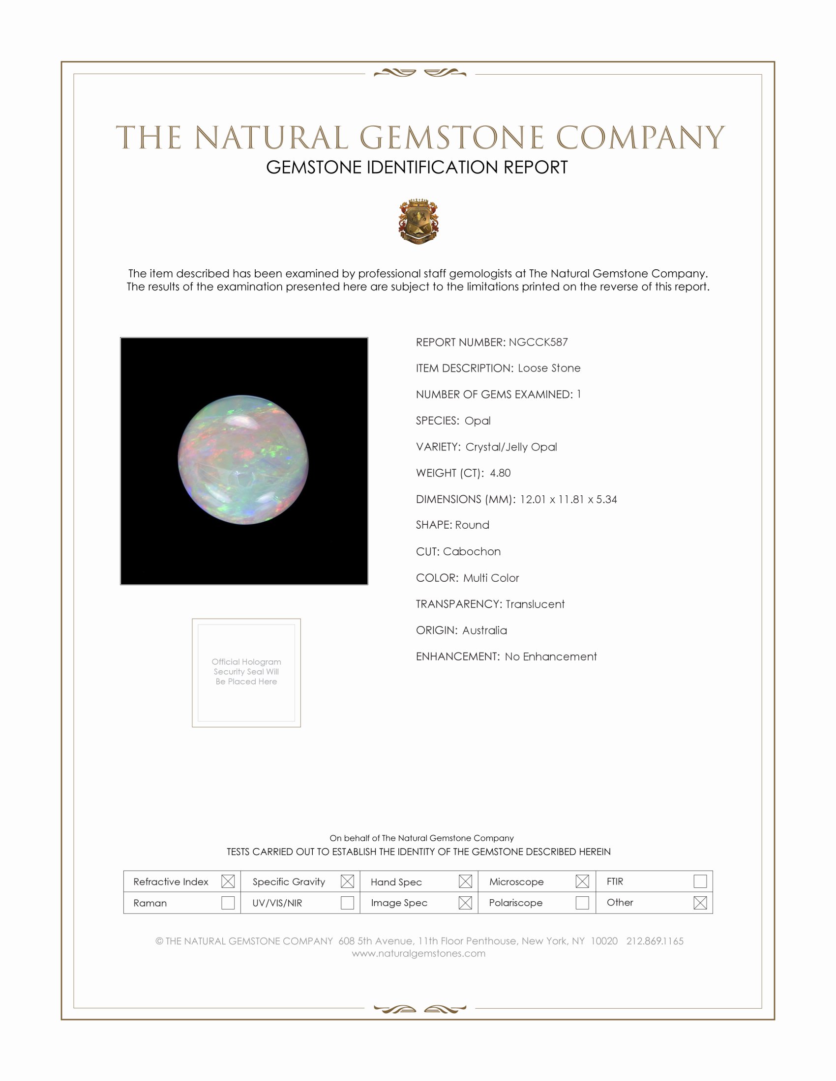 4.80 Ct. Multi Color Cabochon Crystal Opal (Jelly Opal) from Australia