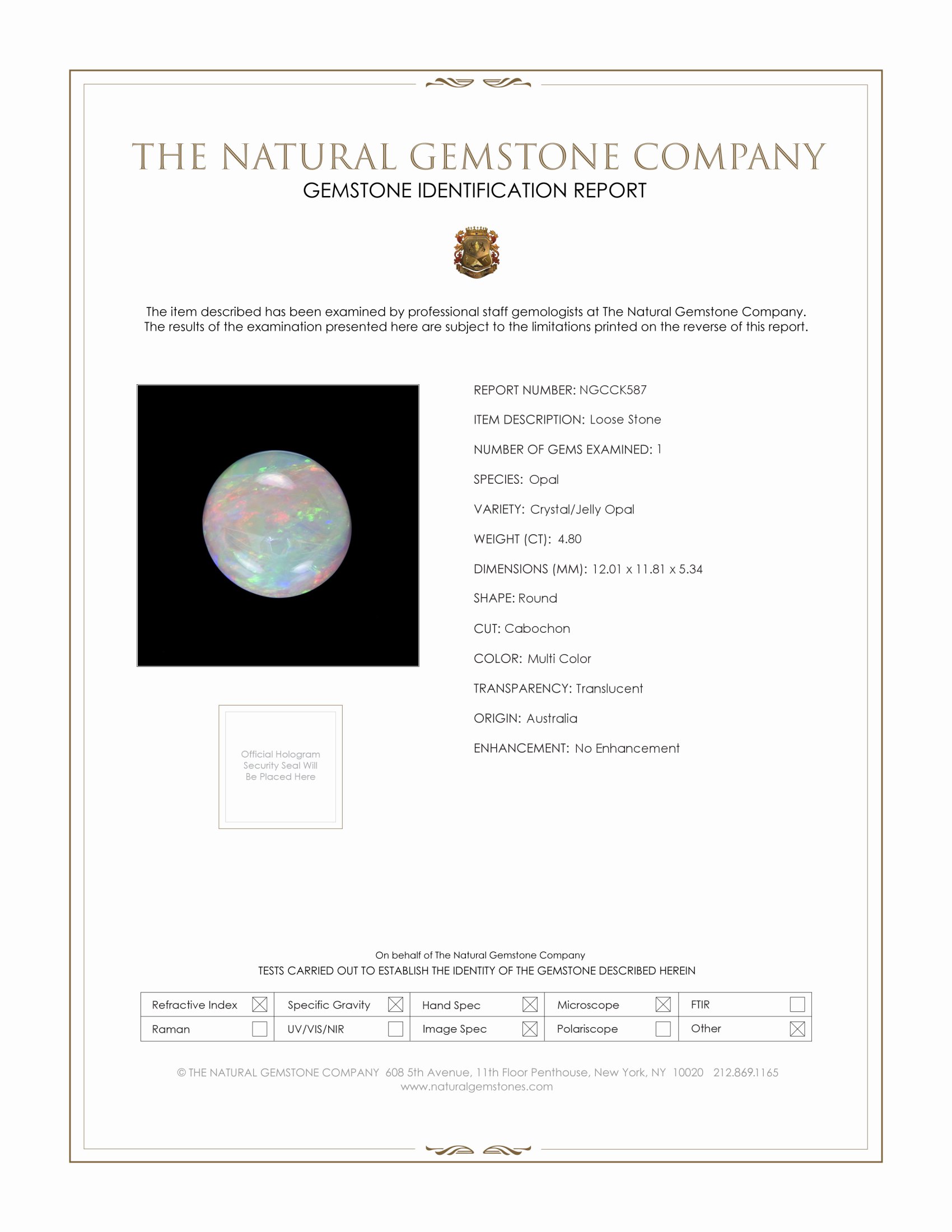 4.80 Ct. Cabochon Crystal/Jelly Opal from Australia