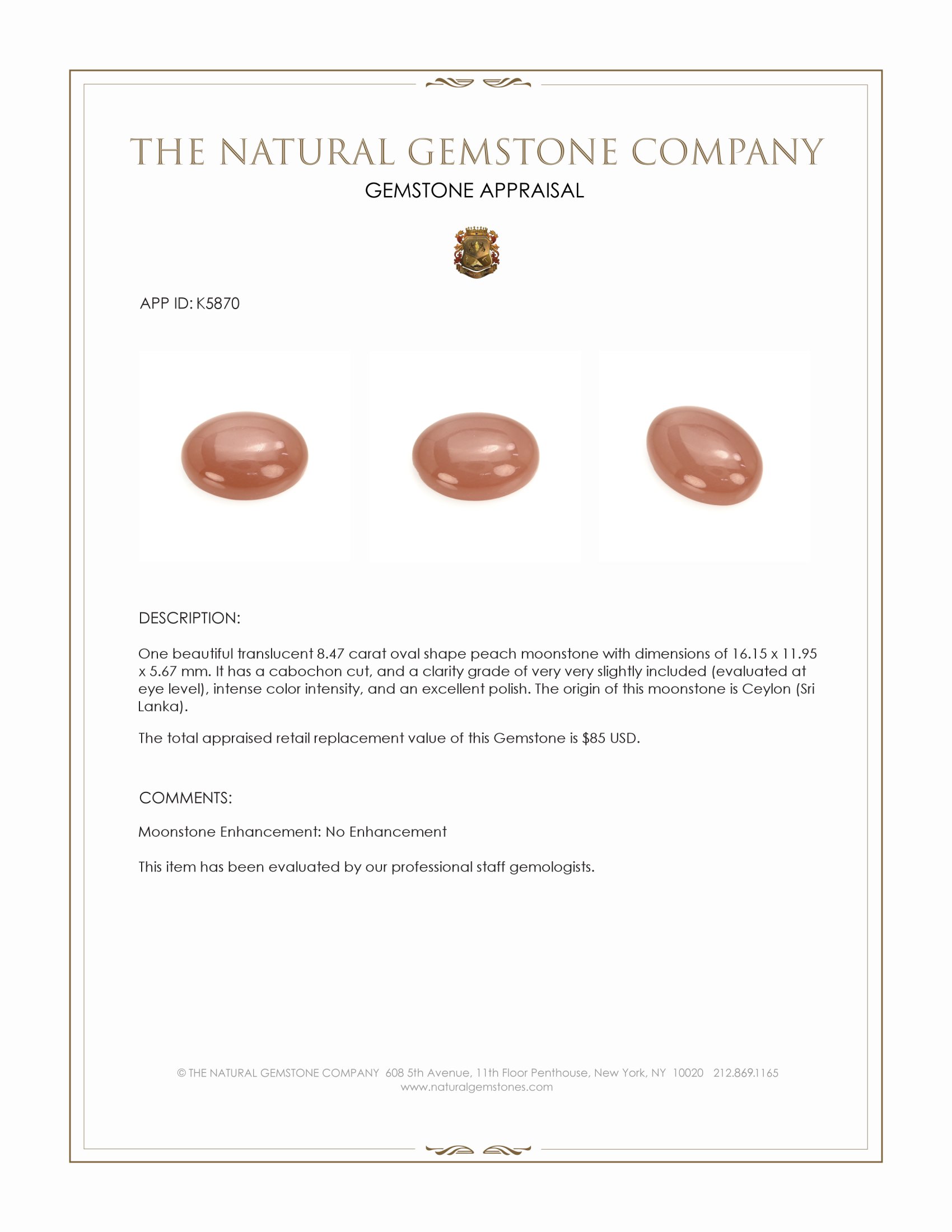 8.47 Ct. Cabochon Moonstone from Ceylon (Sri Lanka)