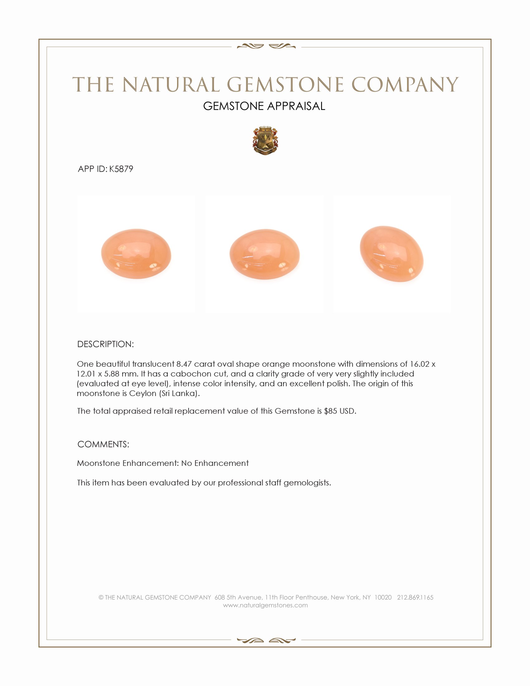 8.47 Ct. Cabochon Moonstone from Ceylon (Sri Lanka)