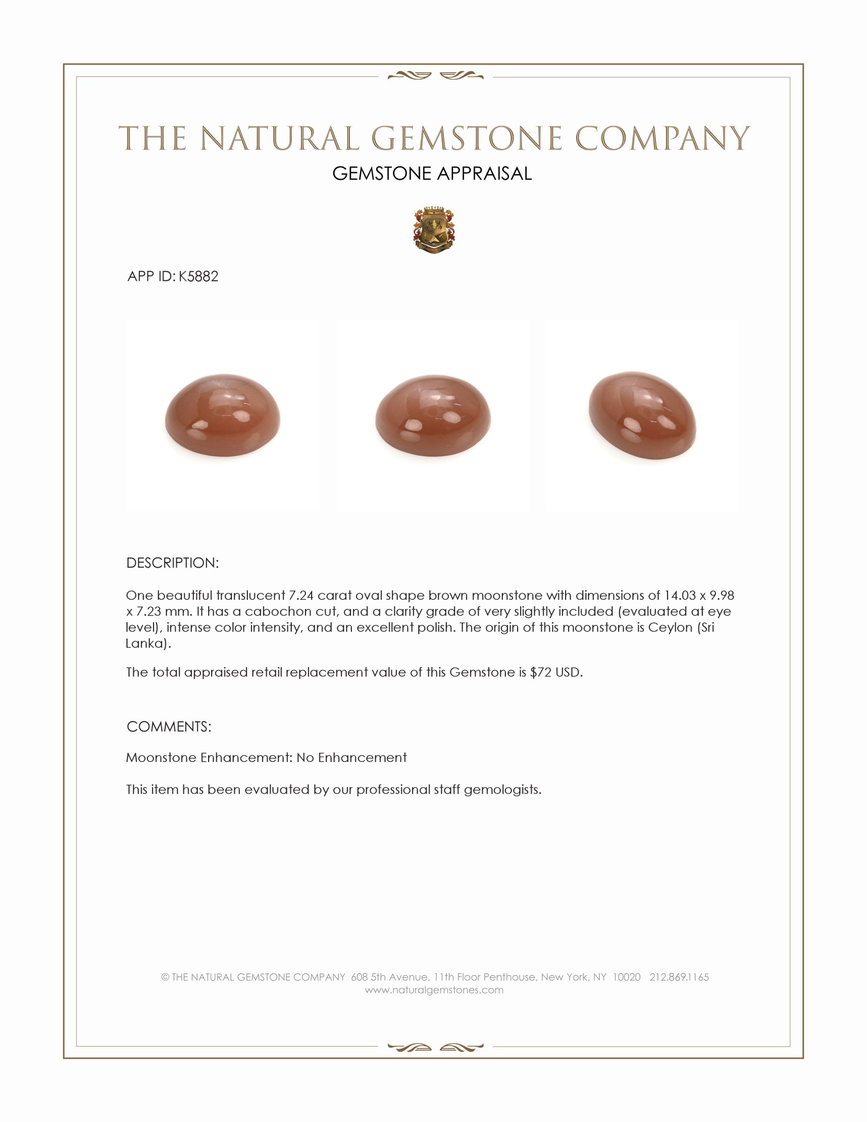 7.24 Ct. Cabochon Moonstone from Ceylon (Sri Lanka)