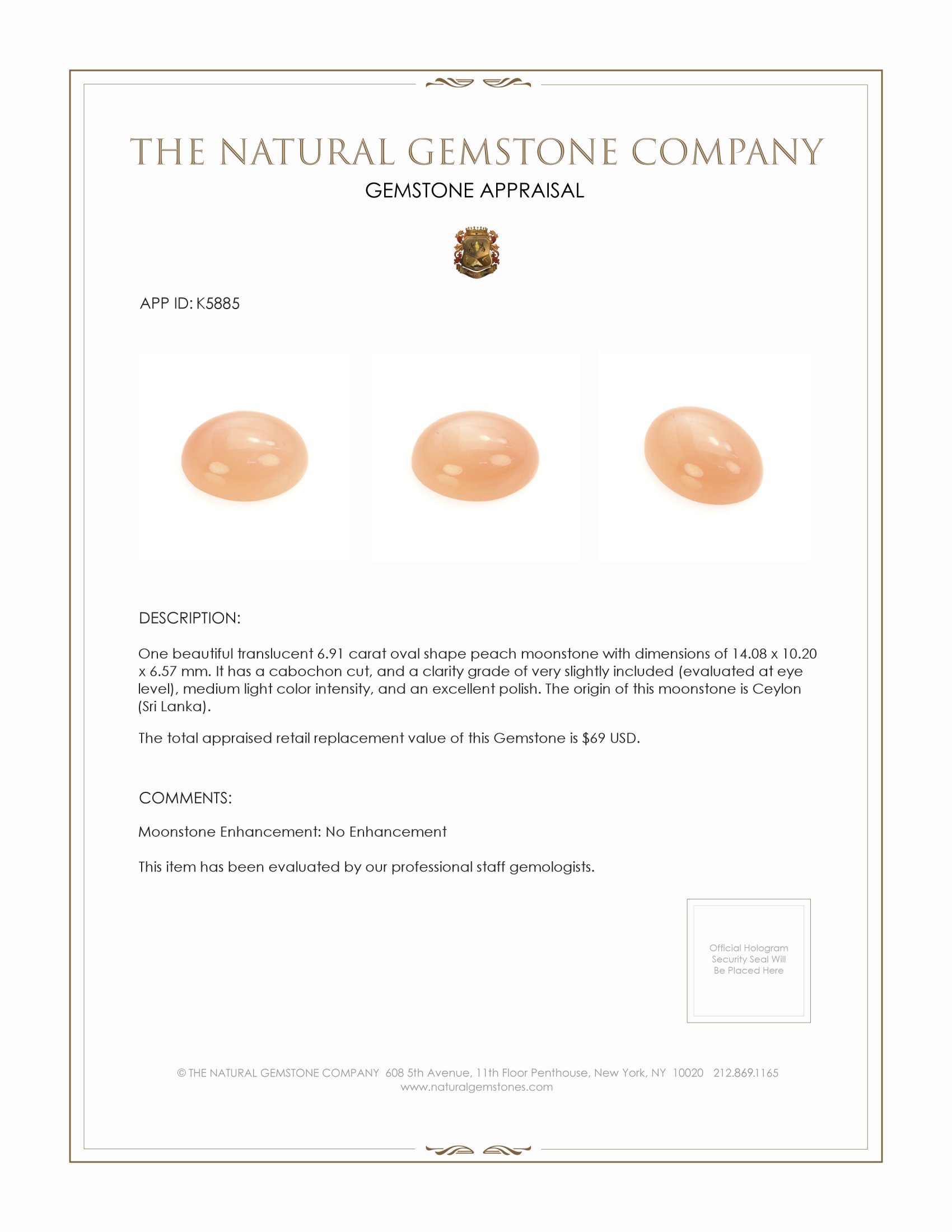 6.91 Ct. Cabochon Moonstone from Ceylon (Sri Lanka)