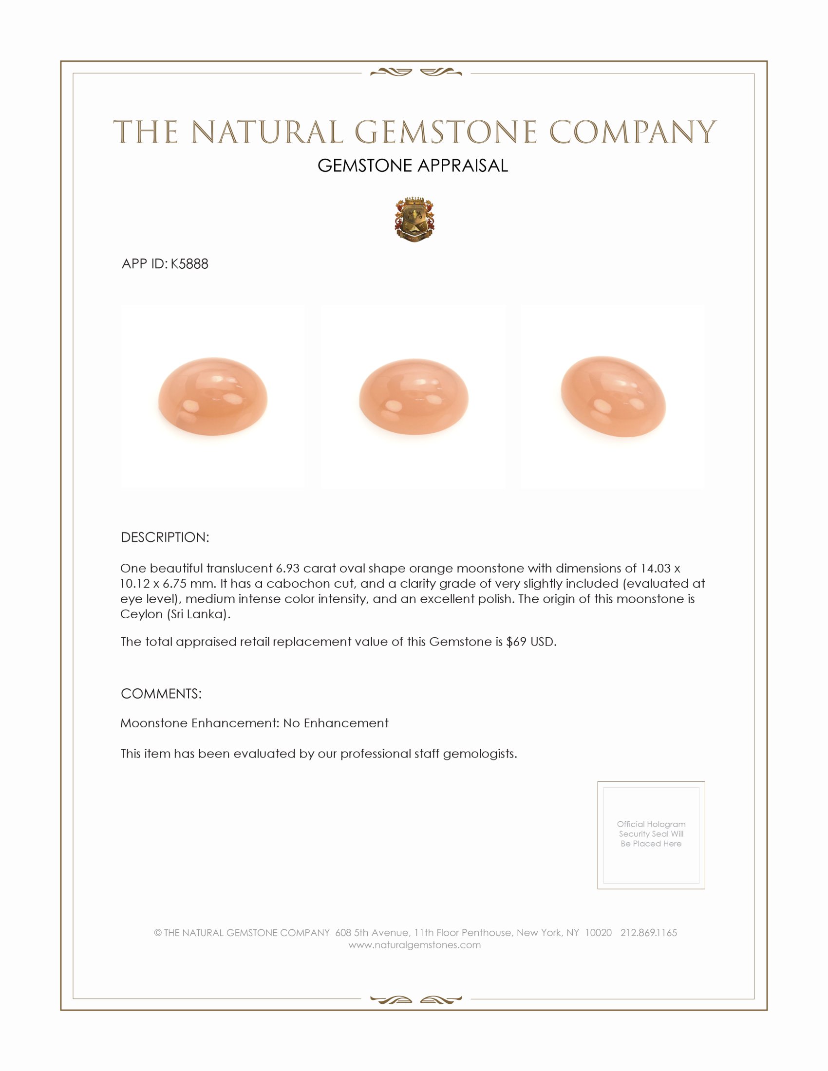 6.93 Ct. Cabochon Moonstone from Ceylon (Sri Lanka)