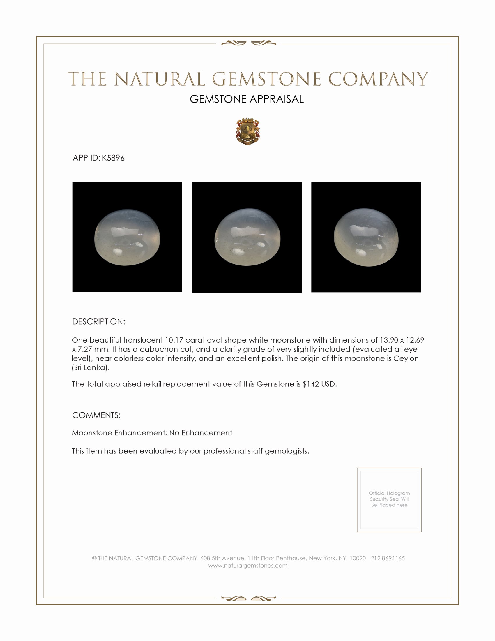 10.17 Ct. Cabochon Moonstone from Ceylon (Sri Lanka)