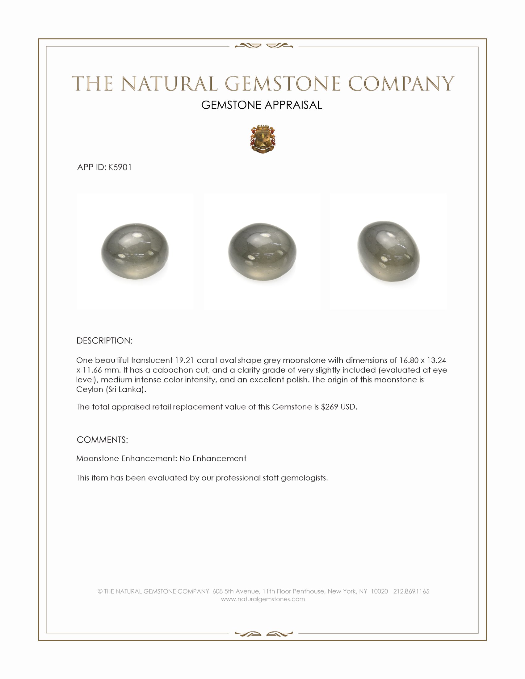 19.21 Ct. Cabochon Moonstone from Ceylon (Sri Lanka)